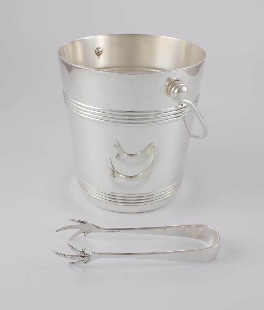 photo furniture Christofle Gallia France Silver Plate Ice Bucket Pail With Ice Tongs.