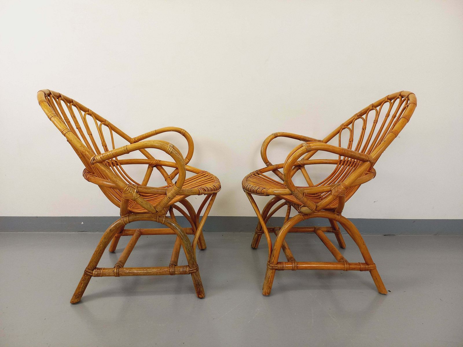 2 60s Rattan Armchairs, 1960s, Vintage photo vintage
