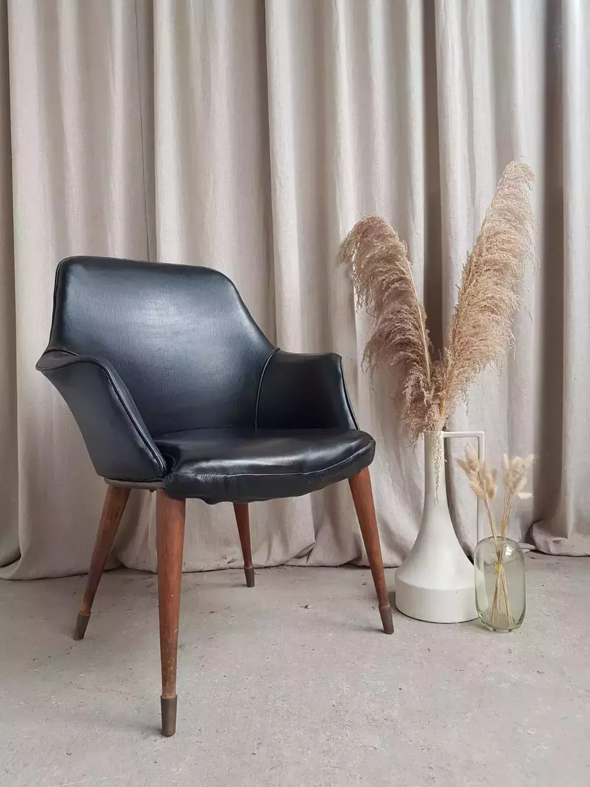 Vtg Mid Century Vinyl Leather Cocktail Chair Retro Danish Italian Design R536 photo furniture