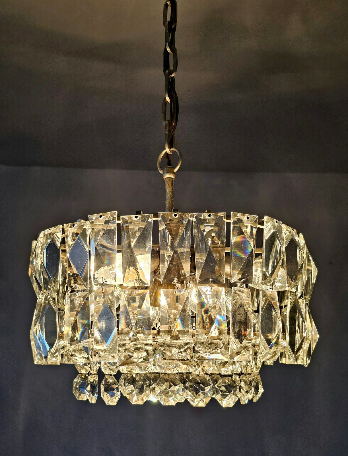 1 Of 3 Mid Century Modern Nickel Plated Crystal Chandelier By Bakalowits And Sohne // Made In Austria In 1960s photo furniture