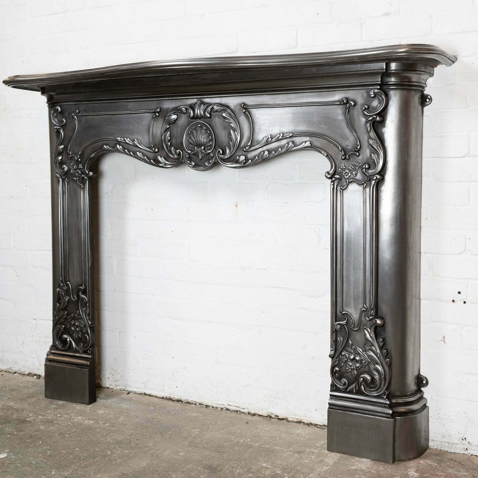 Antique Art Nouveau Ornate Polished Cast Iron Fireplace Surround photo buy