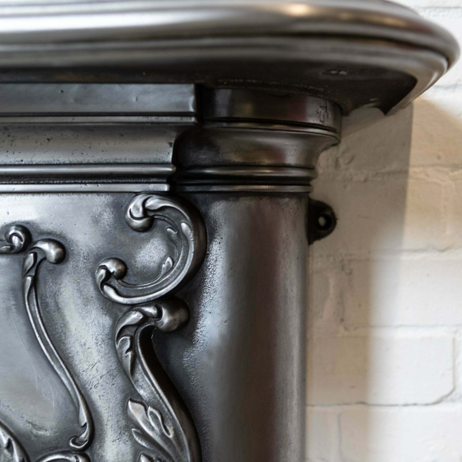 Antique Art Nouveau Ornate Polished Cast Iron Fireplace Surround photo vintage