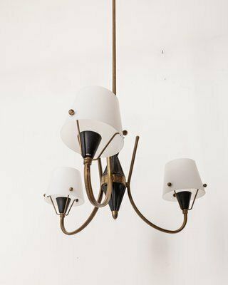 Vintage Italian Chandelier With Three Lights In Glass, 1950s photo Lighting
