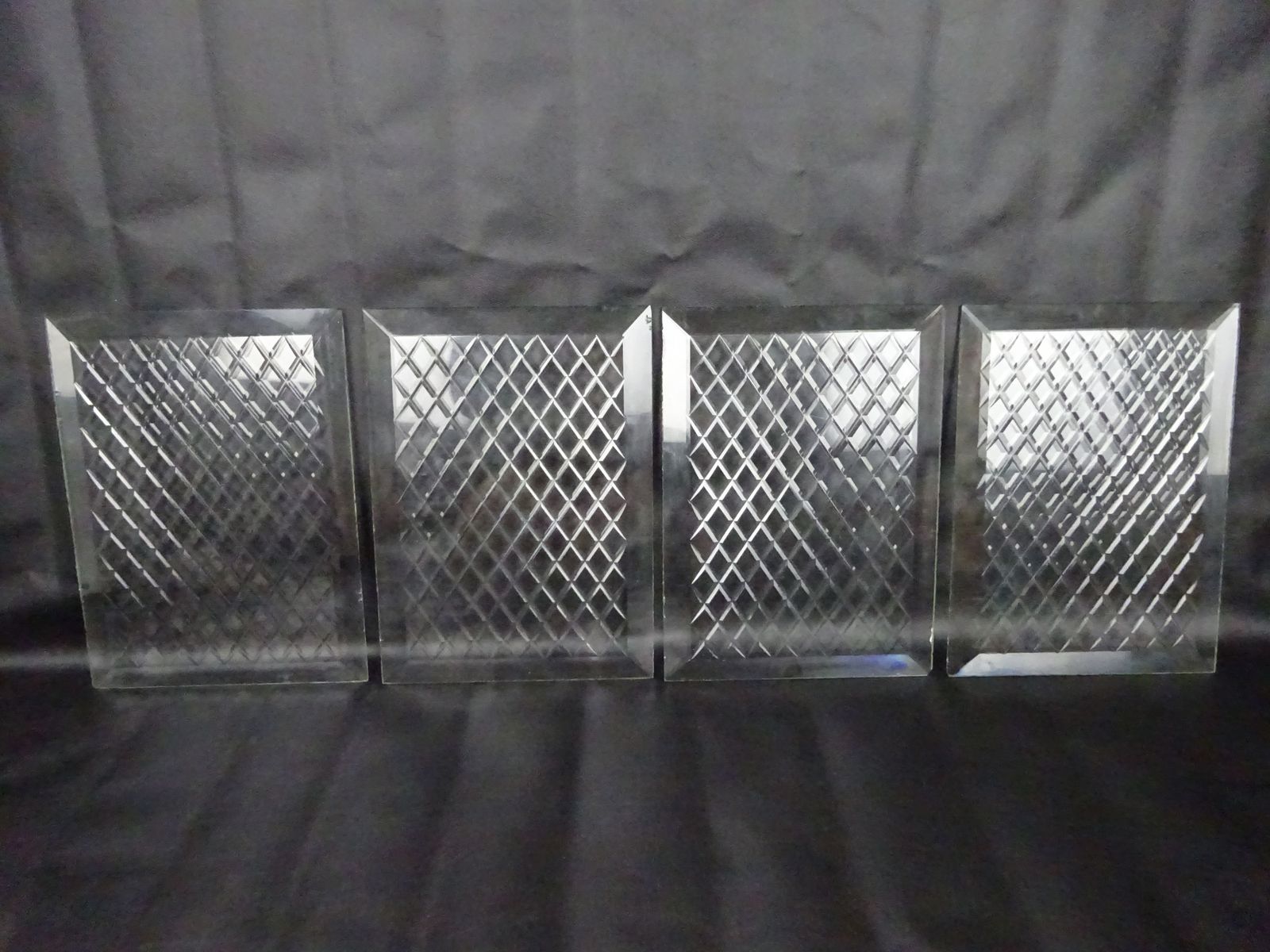 Set Of 4 Reclaimed Antique Prism Pressed Glass Panels