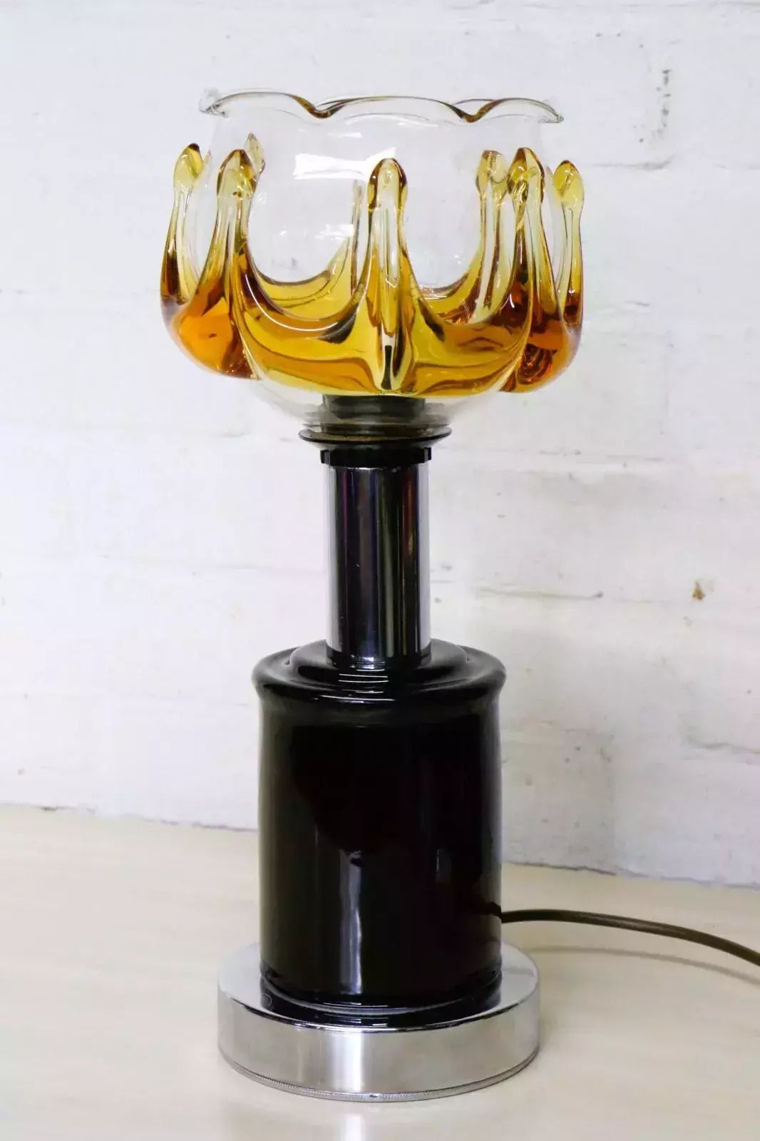 Vintage Table Lamp Italian Retro Lamp & Glass Lampshade 1970's Mid Century Mod. photo furniture