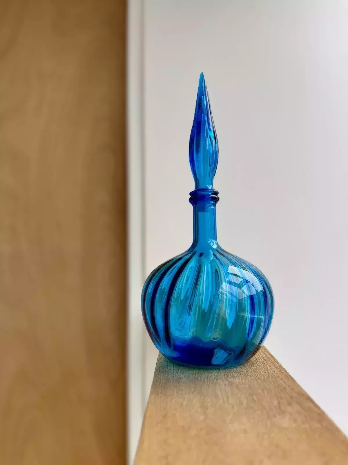 Stunning 1960’s Blue Empoli Glass Onion Shaped Genie Bottle Made In Italy photo Home Decor