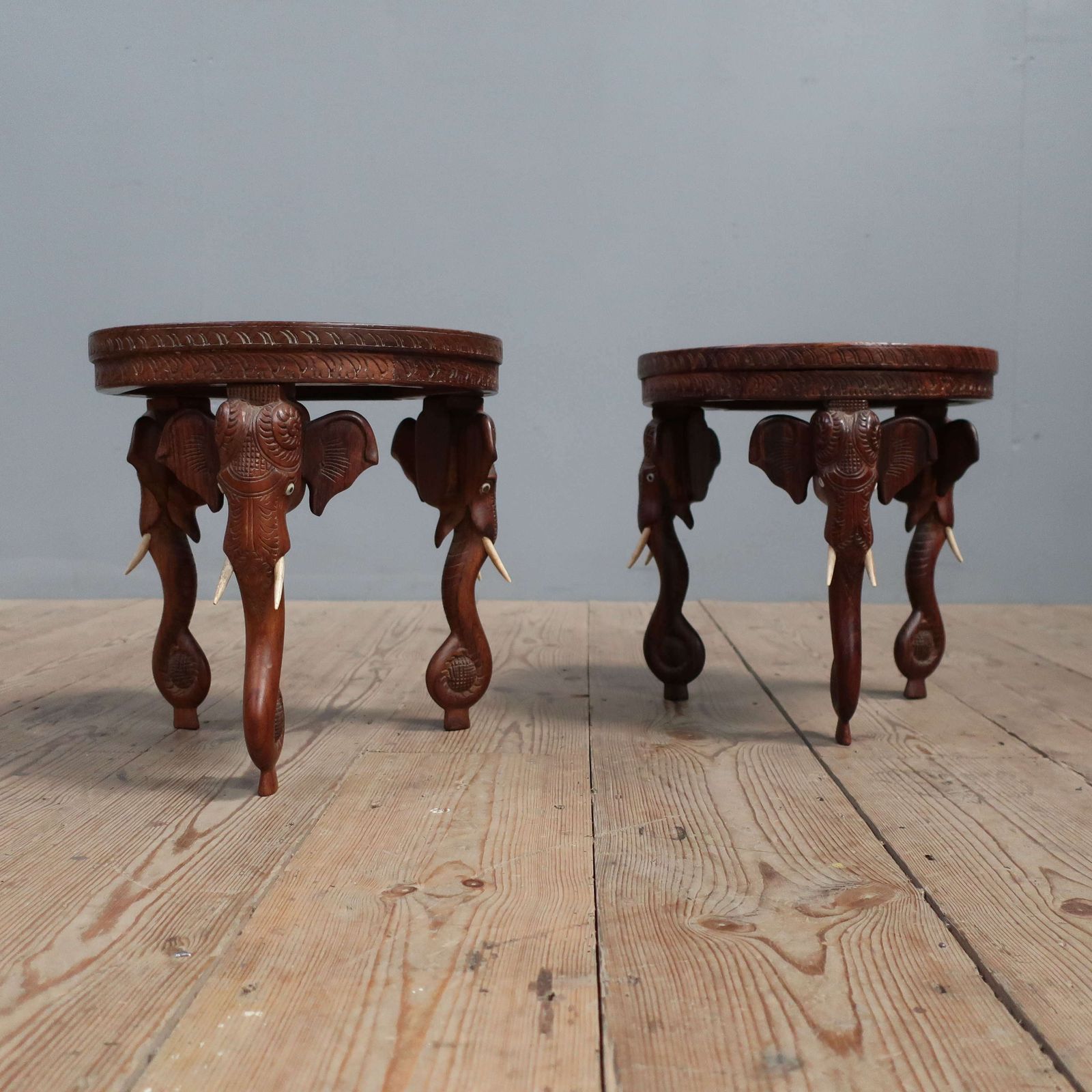 Pair Of Diminutive Anglo Indian Elephant Tables