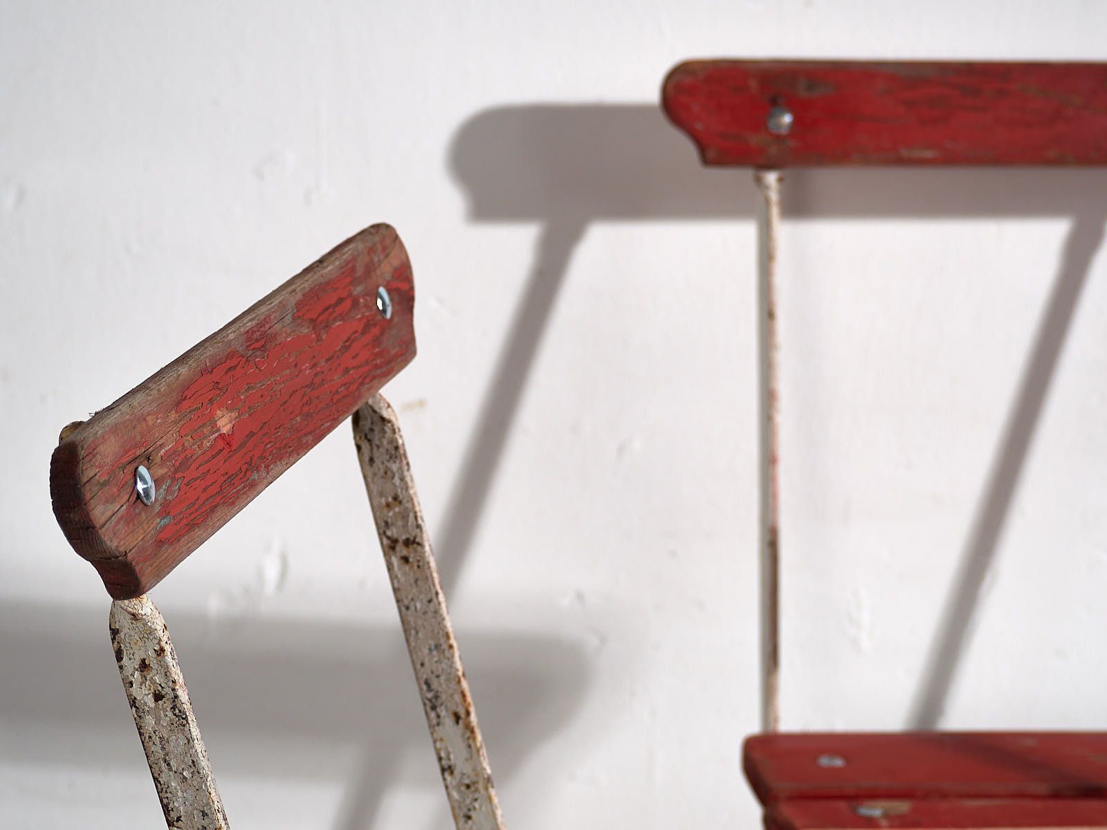 Antique Red Garden Folding Chairs (C.1920). Set Of 4 Pieces photo for sale