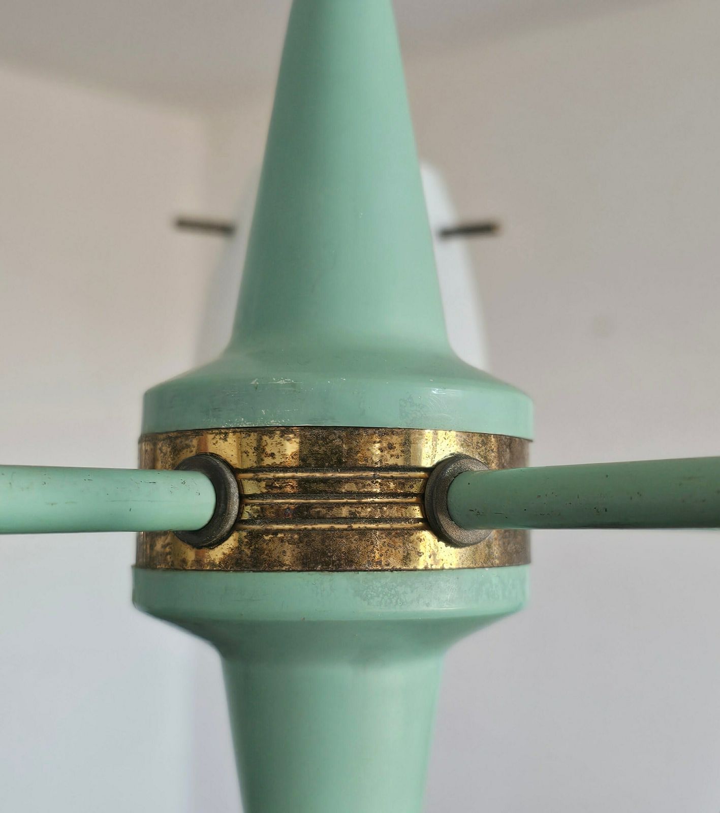 Very Rare 5 Arm Chandelier By Stilux Milano With Opaline Glass Shades // Made In Italy In 1950s photo 1500.0