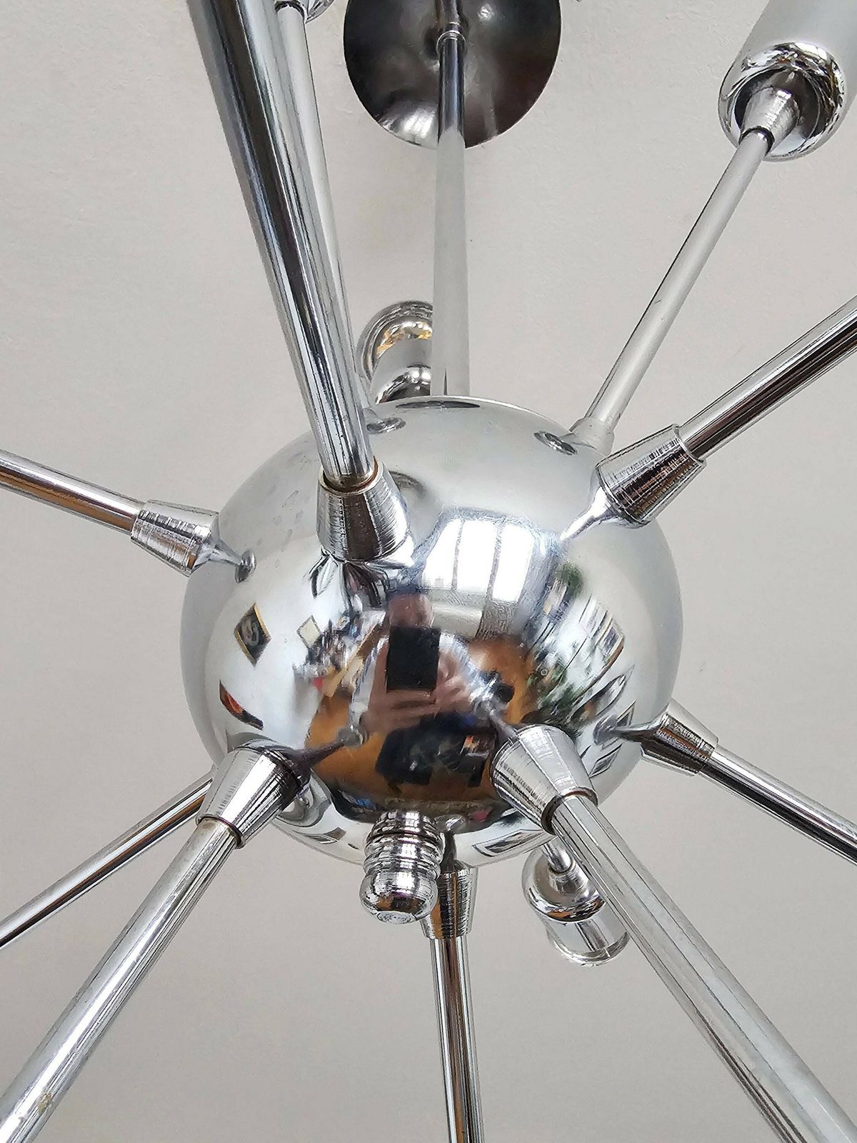 12 Arm Sputnik Chandelier Done In Chrome // Made In Austria In 1980s photo vintage