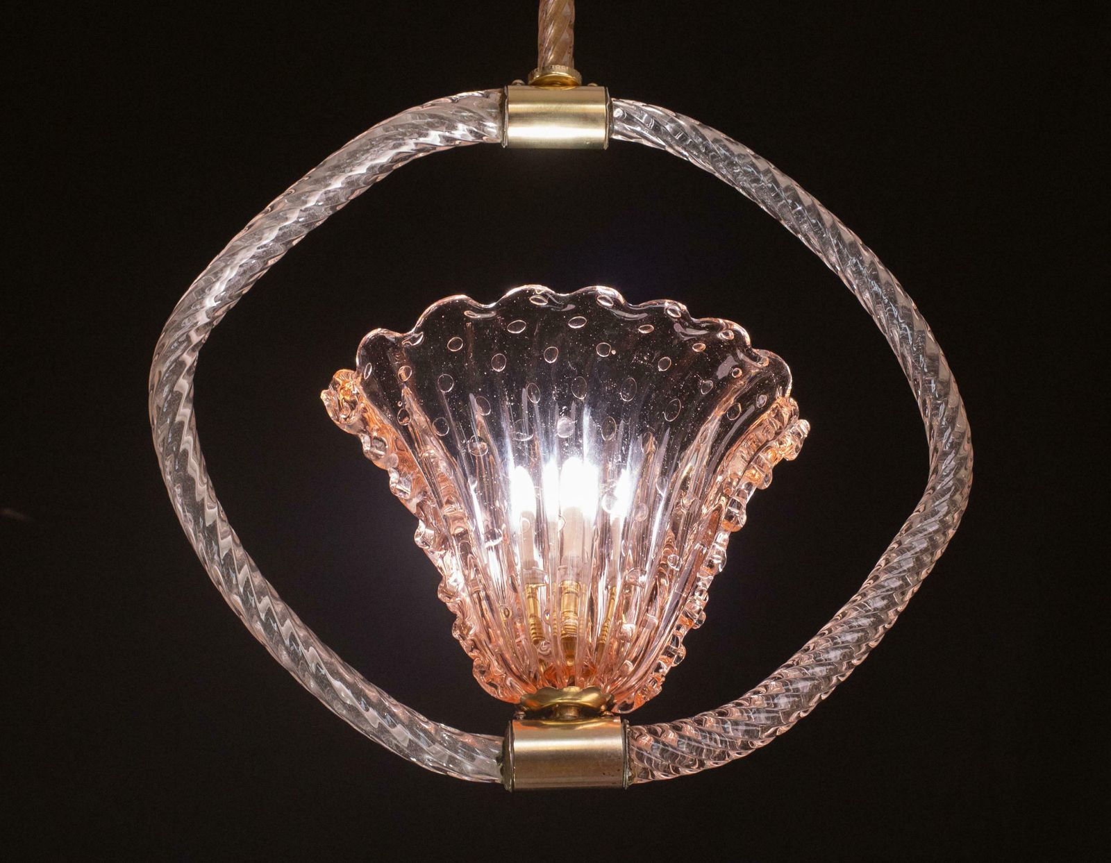 Pink Crown Art Deco Barovier E Toso Chandelier, "Bullicante" Glass Murano, 1940s photo 3487.0