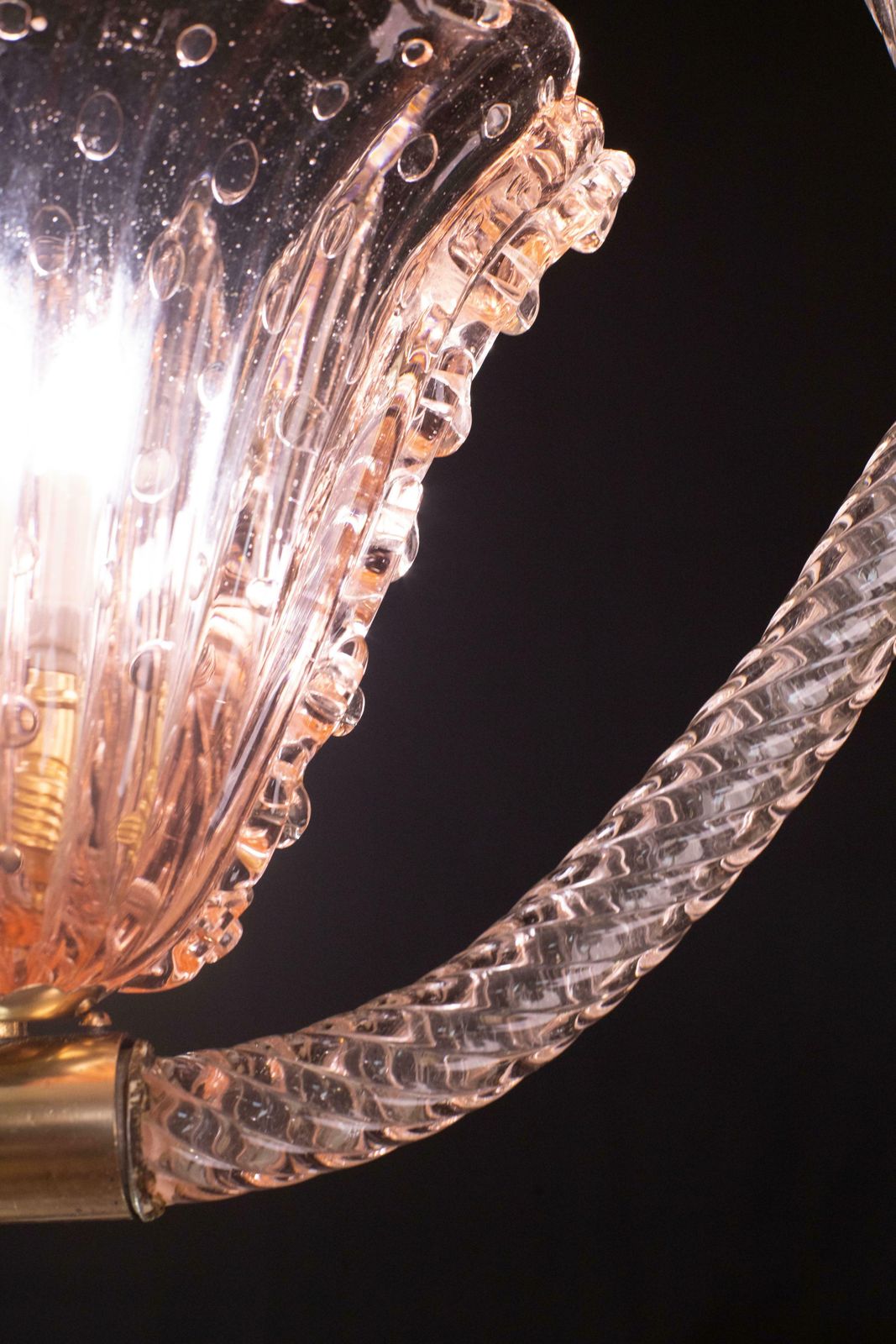 Lighting Pink Crown Art Deco Barovier E Toso Chandelier, "Bullicante" Glass Murano, 1940s photo