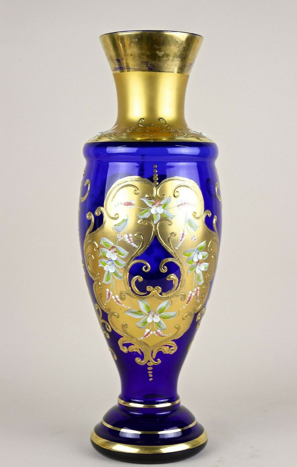 19th Century Cobalt Blue Gilt Glass Vase With Enamel Paintings, Cz Ca. 1890 photo furniture