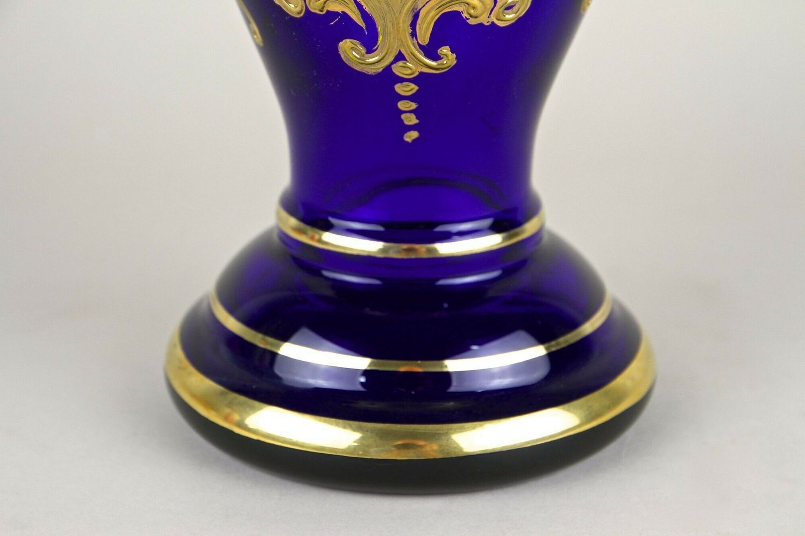 19th Century Cobalt Blue Gilt Glass Vase With Enamel Paintings, Cz Ca. 1890 photo for sale