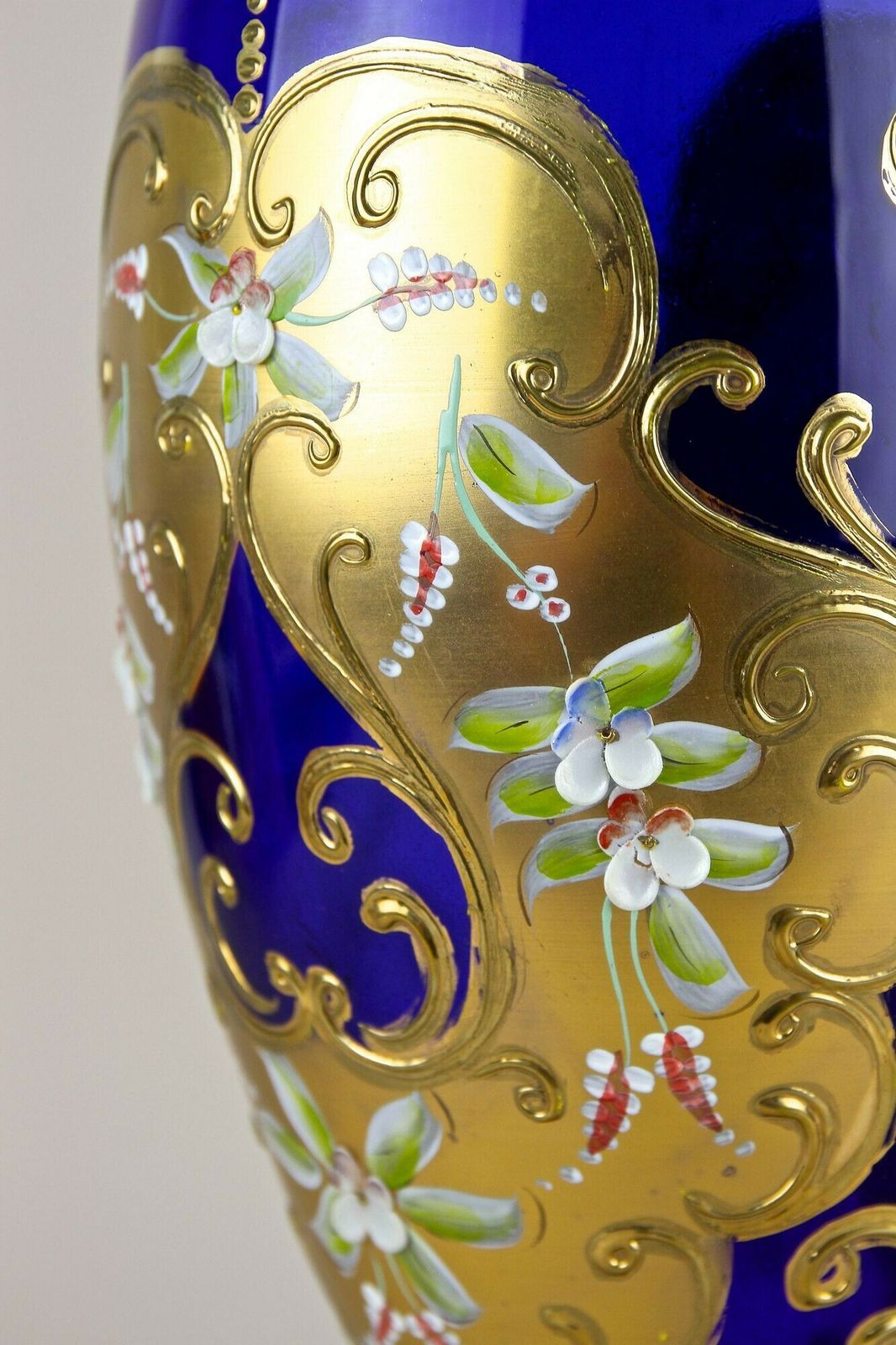 990.0 19th Century Cobalt Blue Gilt Glass Vase With Enamel Paintings, Cz Ca. 1890 photo