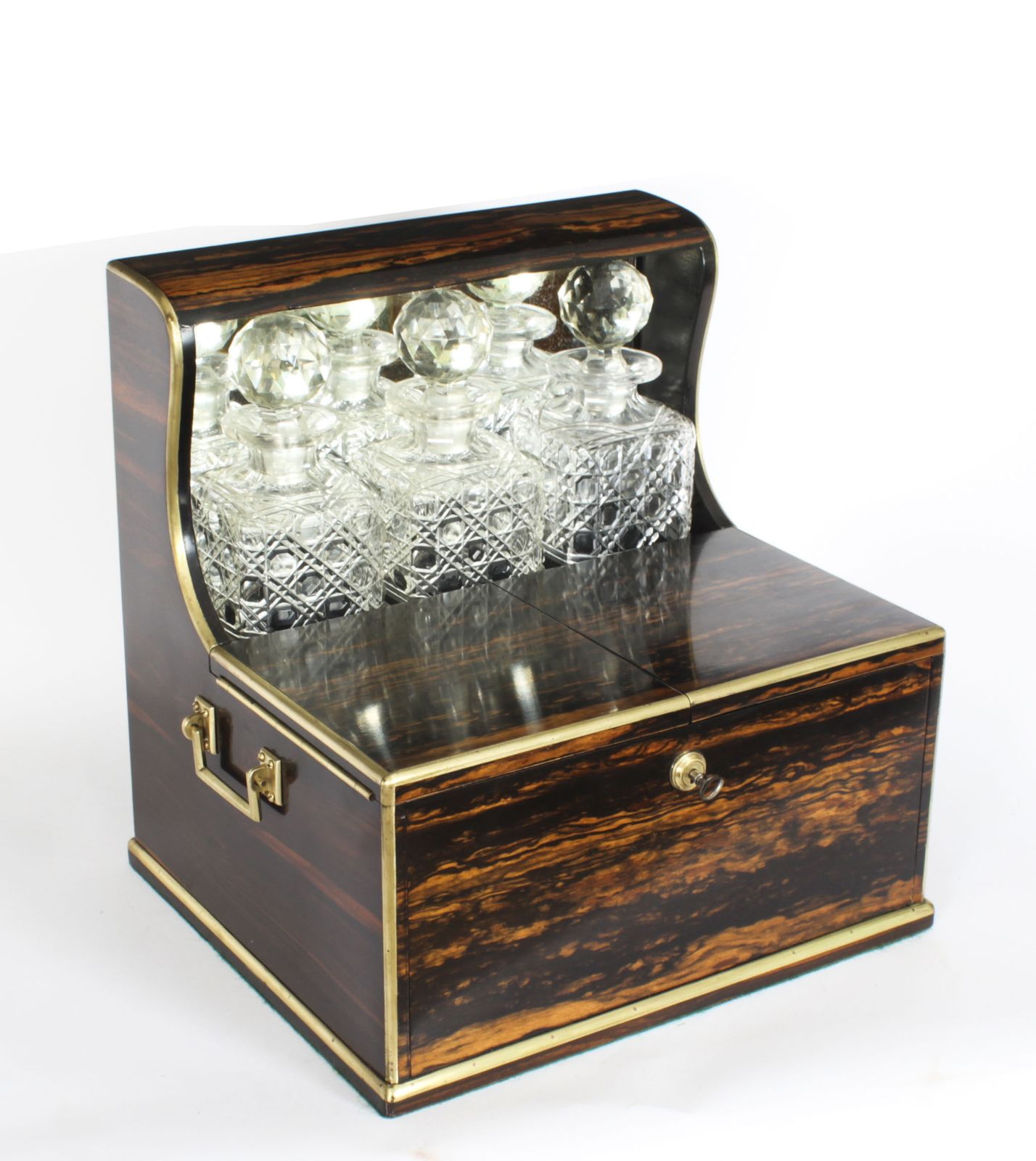 Antique Victoran Coromandel Three Crystal Decanter Tantalus & Games Circa 1870 photo furniture