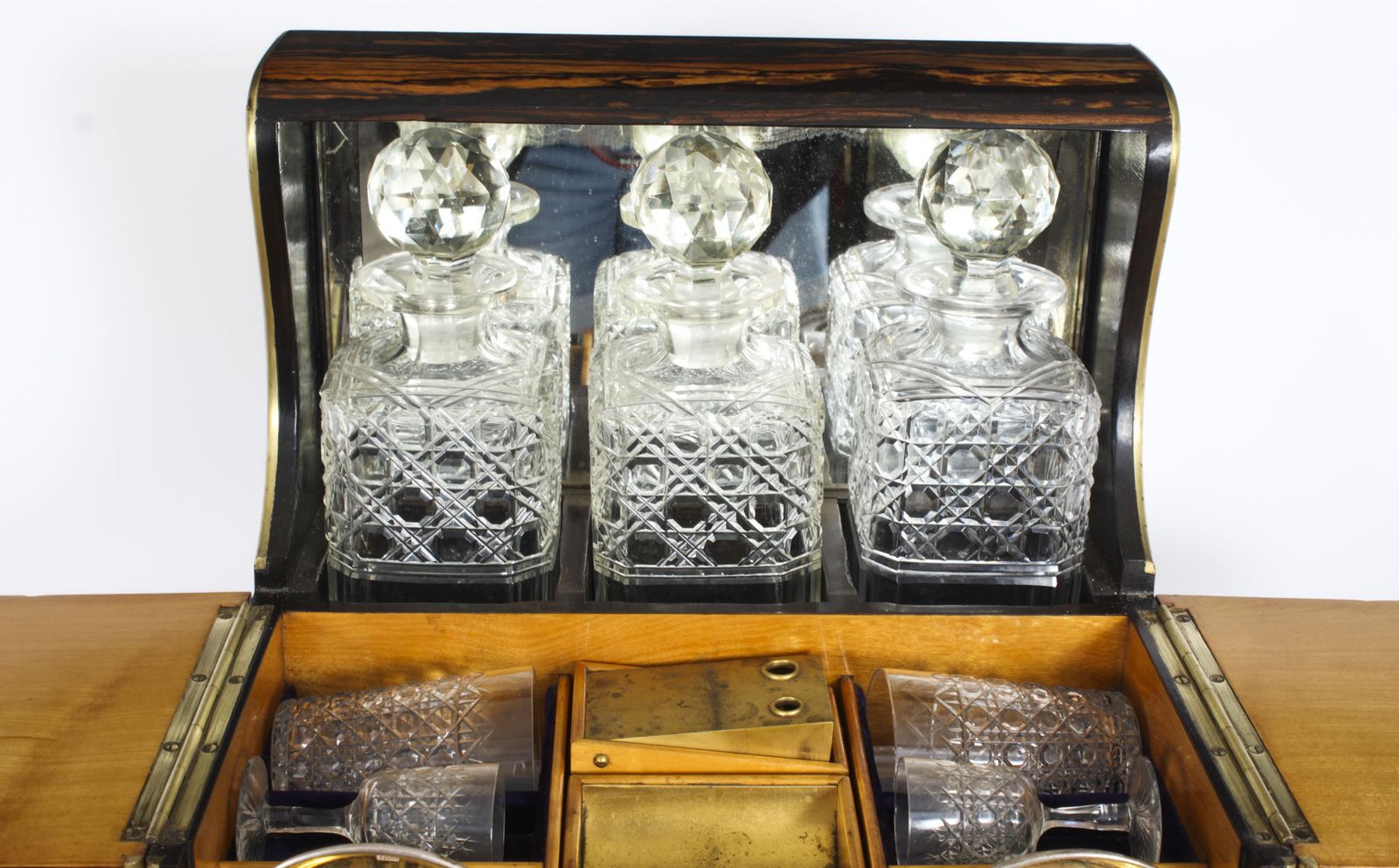 Antique Victoran Coromandel Three Crystal Decanter Tantalus & Games Circa 1870 photo buy