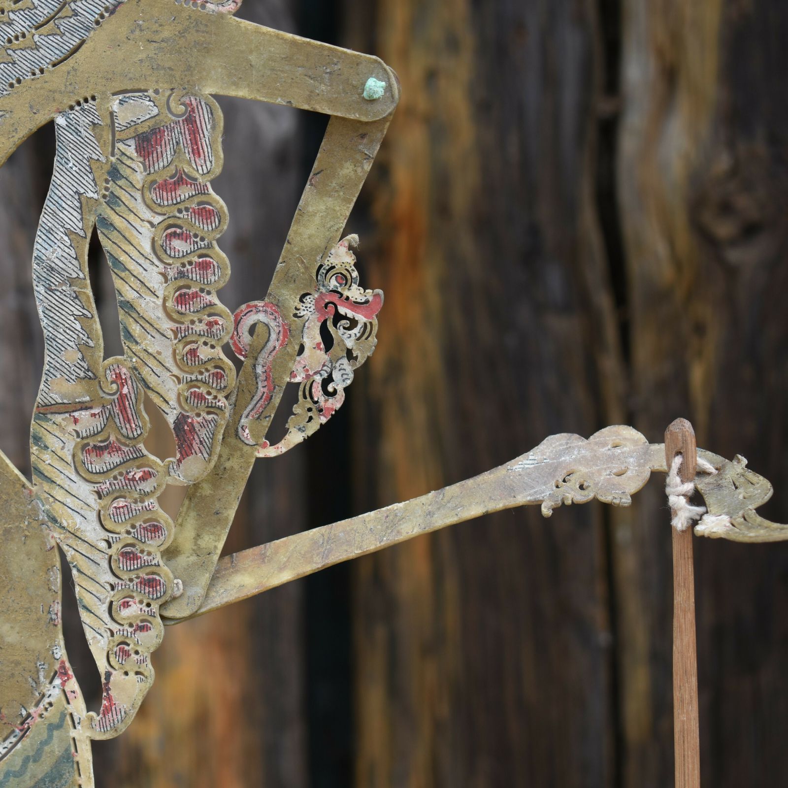 Antique Early 1900's Wayang Kulit Rama Indonesian Leather Shadow Puppet Stand photo vintage