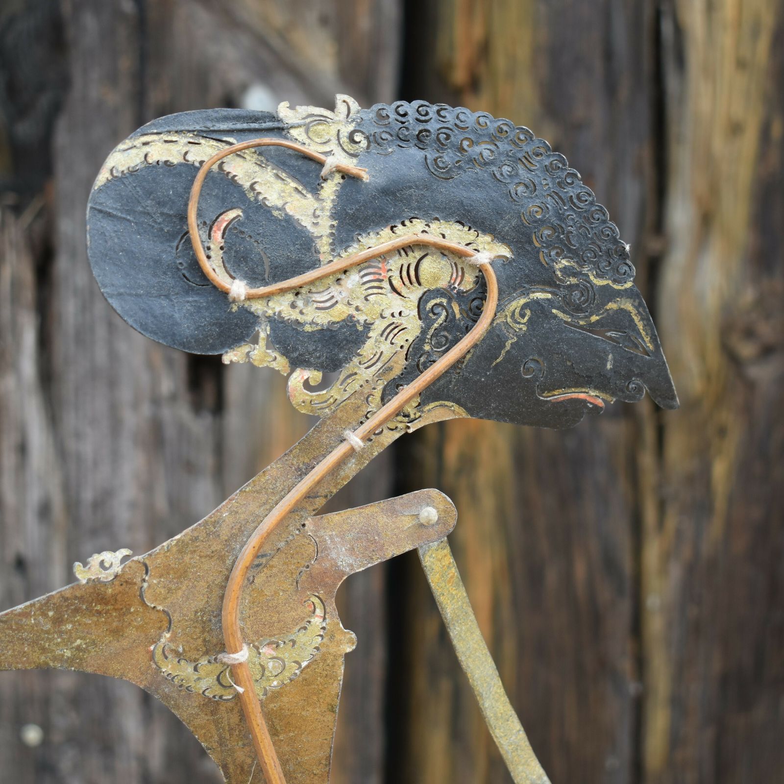 Antique Early 1900's Wayang Kulit Sita Indonesian Leather Shadow Puppet Stand photo for sale