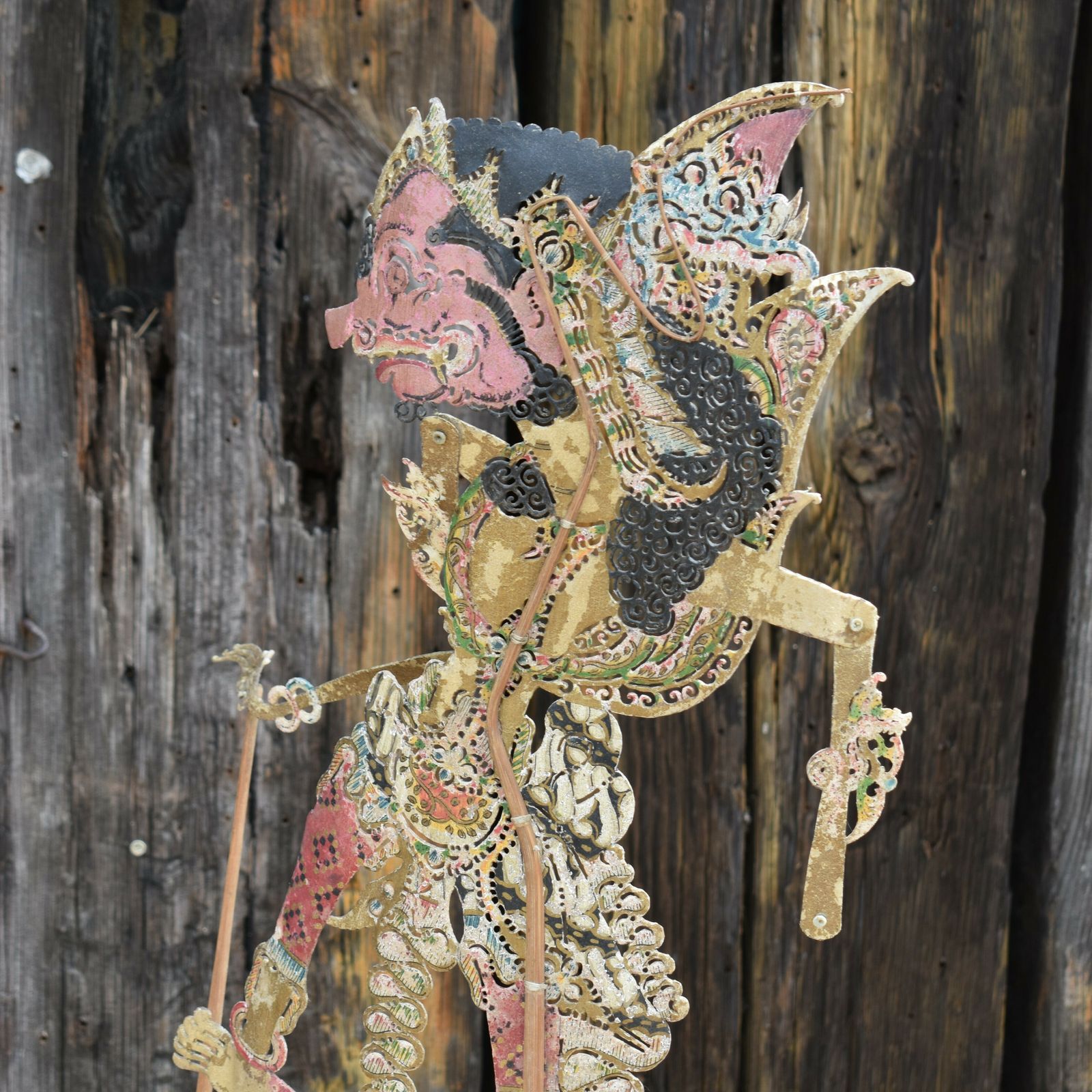 Antique Early 1900's Wayang Kulit Ravana Indonesian Leather Shadow Puppet