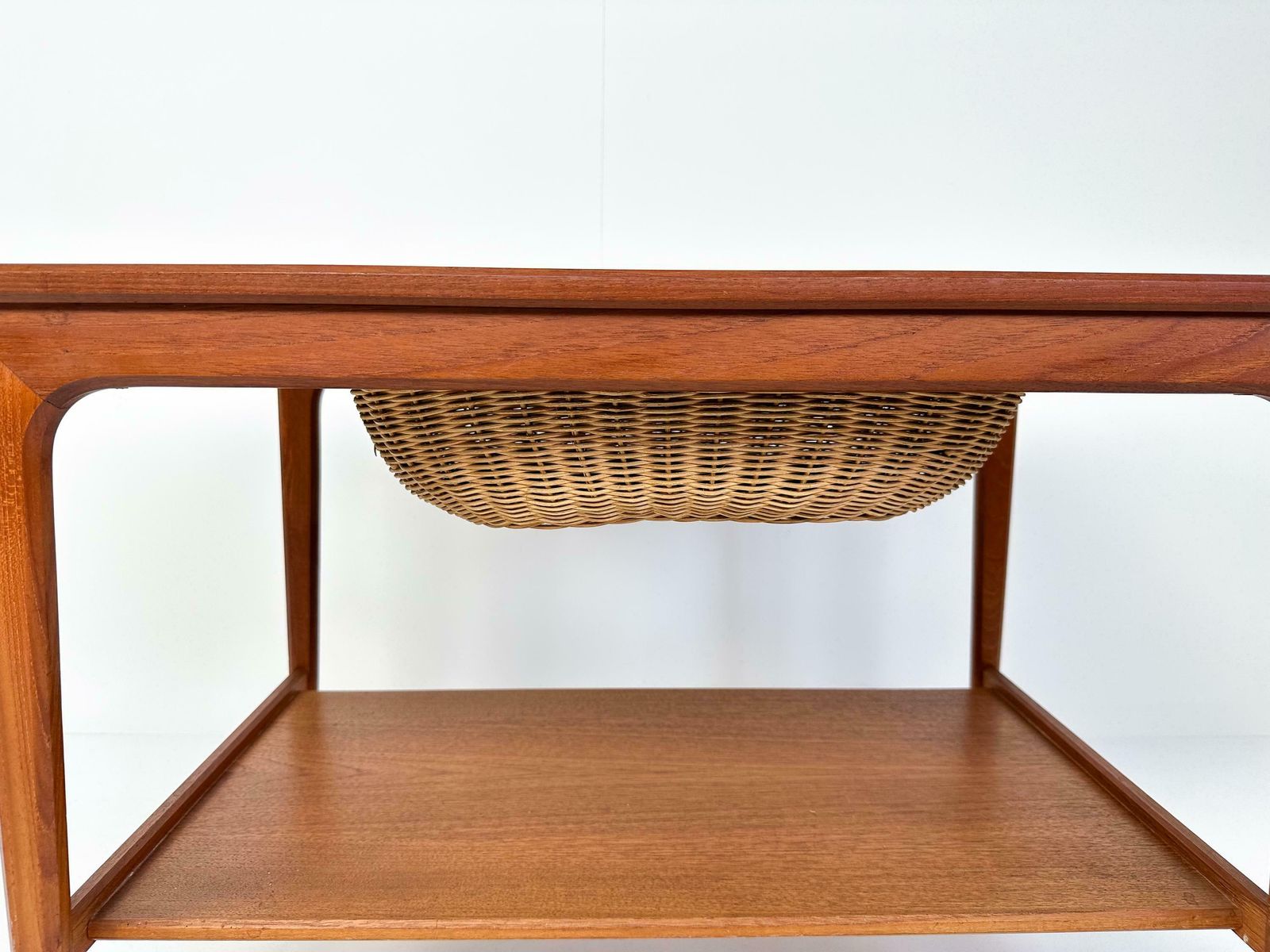 Mid Century Teak Sewing Table Or Bar Cart With Slide Out Basket photo Furniture