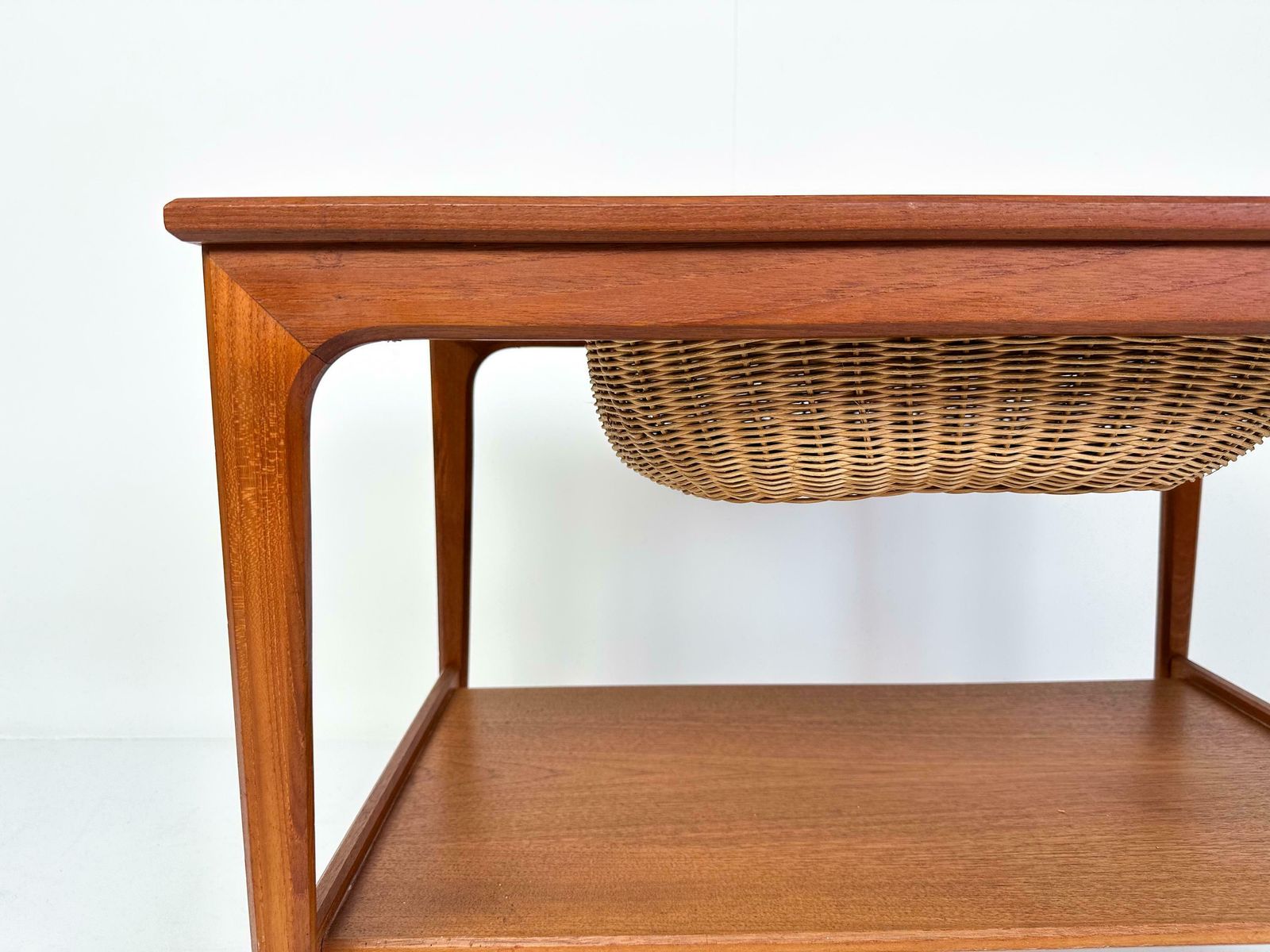 Mid Century Teak Sewing Table Or Bar Cart With Slide Out Basket photo 707.0