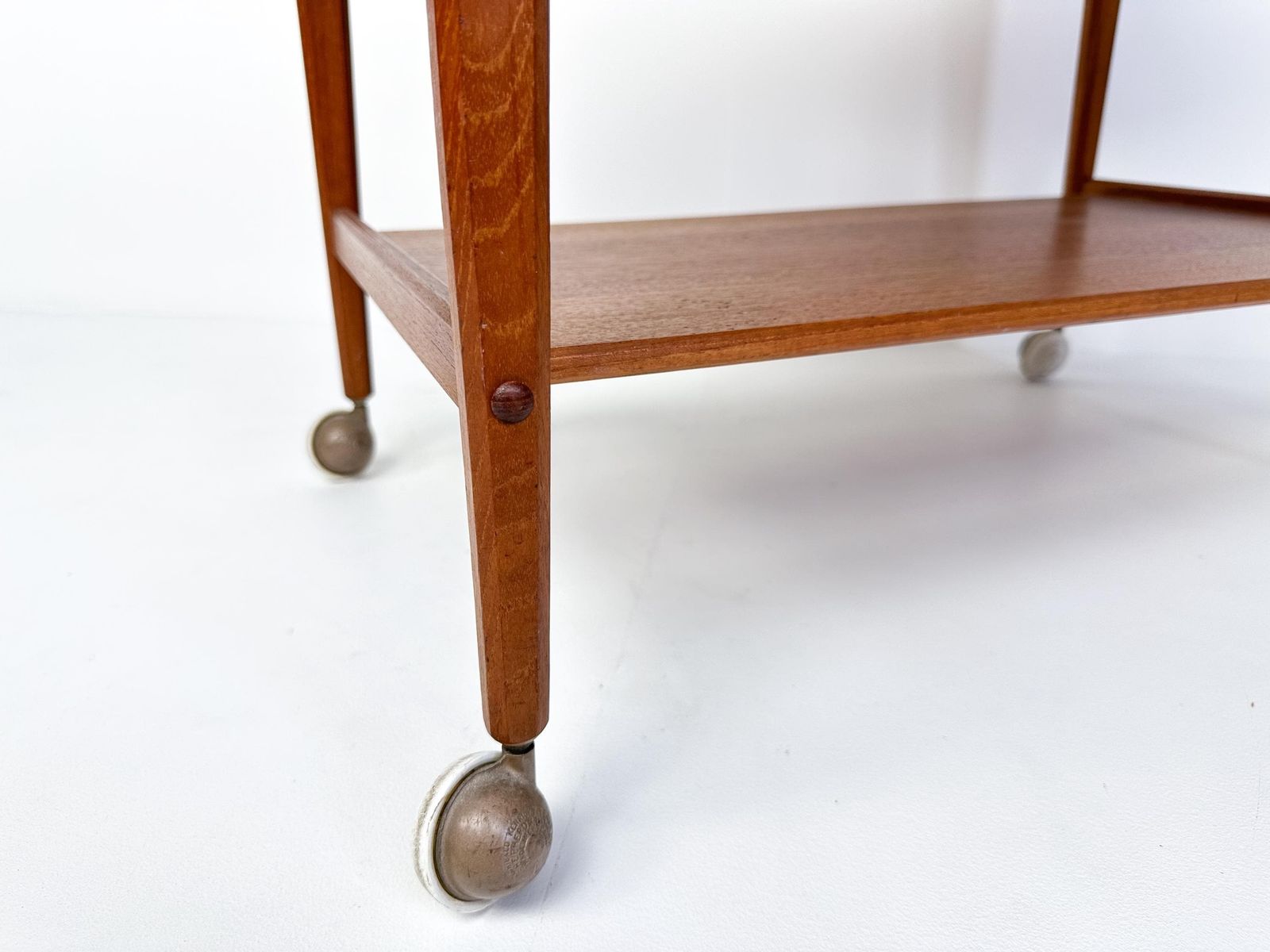 Mid Century Teak Sewing Table Or Bar Cart With Slide Out Basket photo vintage