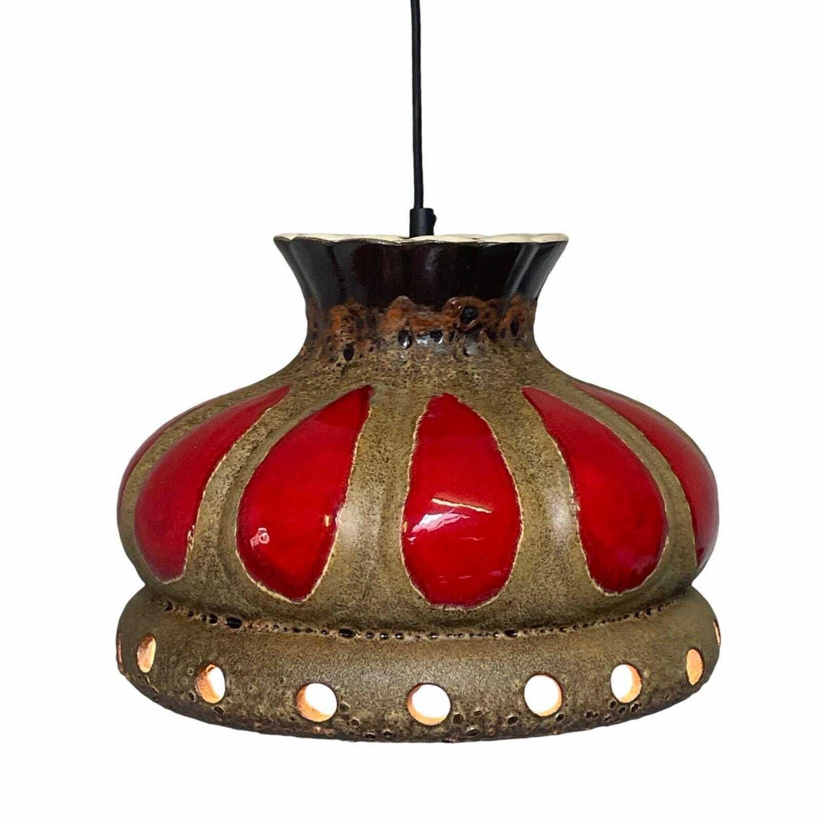 Fat Lava   Ufo Shaped Ceramic Hanging Pedant   Midcentury   Germany   Boho   Red And Beige photo furniture
