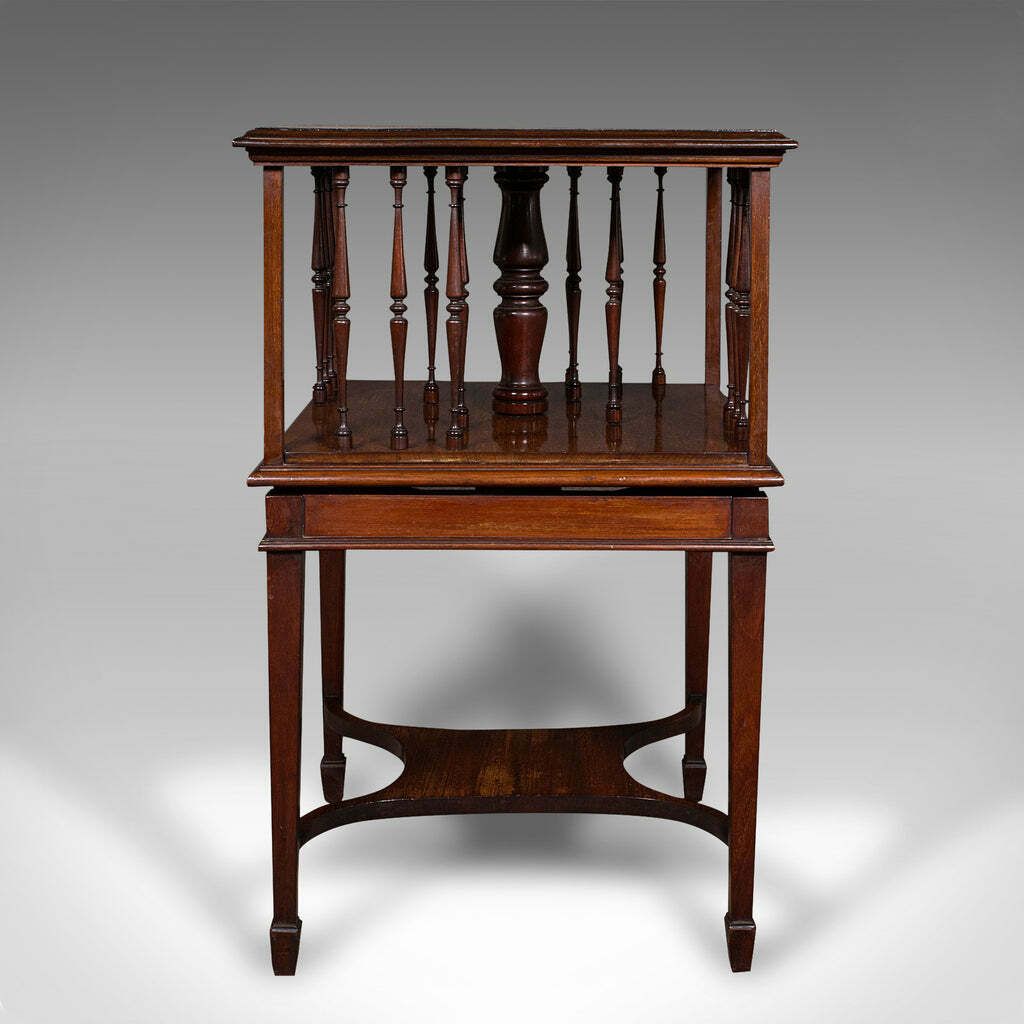Antique Revolving Bookcase, English, Walnut, Rotating Novel Library, Edwardian photo 985.0