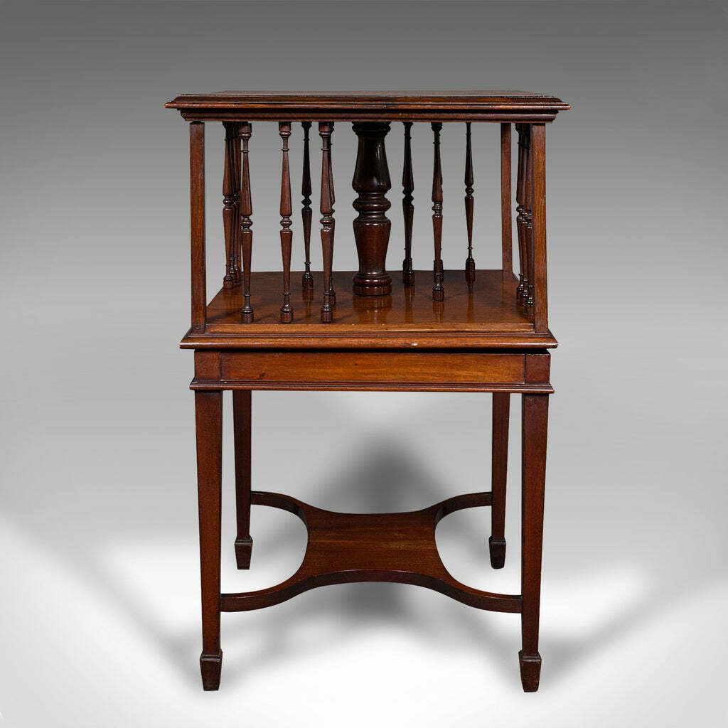 Antique Revolving Bookcase, English, Walnut, Rotating Novel Library, Edwardian photo vinterior
