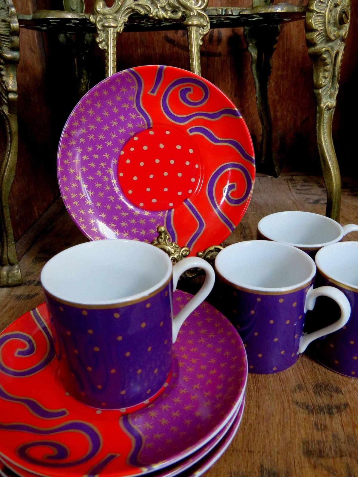 Habitat Etoile Espresso Cup Set, Terence Conran, Coffee Cups, China, 1970s Decor, Boho,  Star Print, Celestial