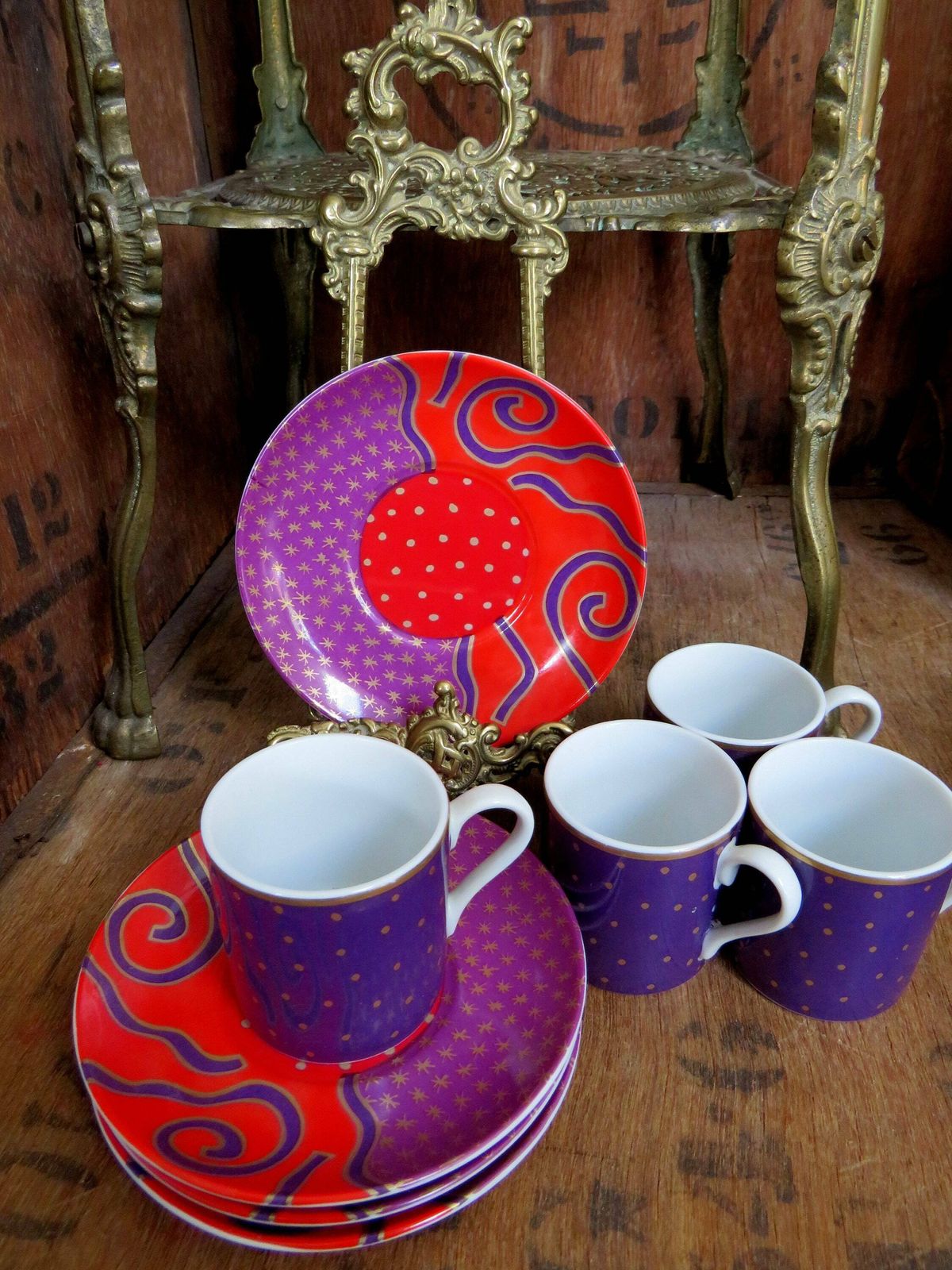 Habitat Etoile Espresso Cup Set, Terence Conran, Coffee Cups, China, 1970s Decor, Boho,  Star Print, Celestial photo furniture
