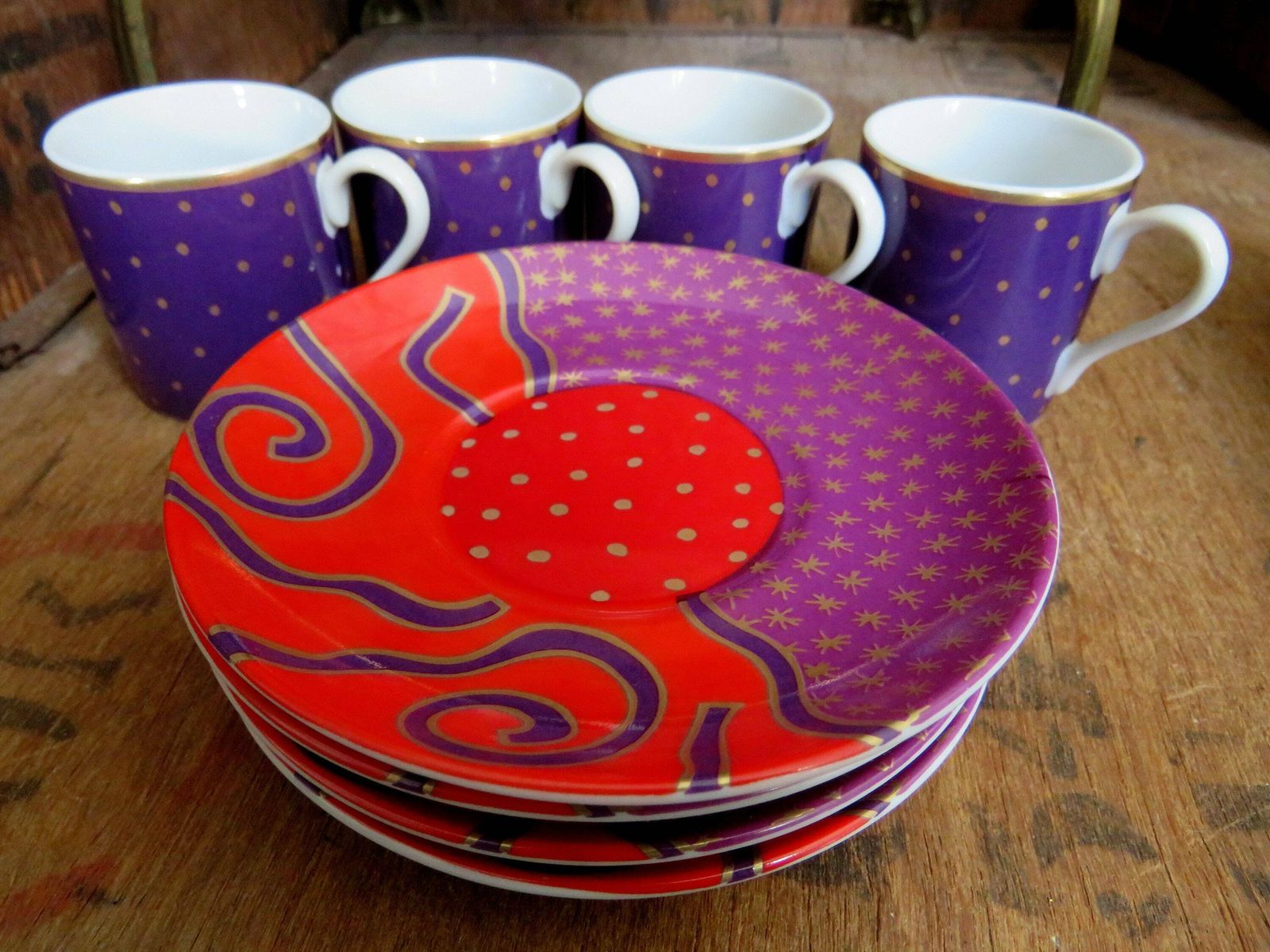 Habitat Etoile Espresso Cup Set, Terence Conran, Coffee Cups, China, 1970s Decor, Boho,  Star Print, Celestial photo for sale