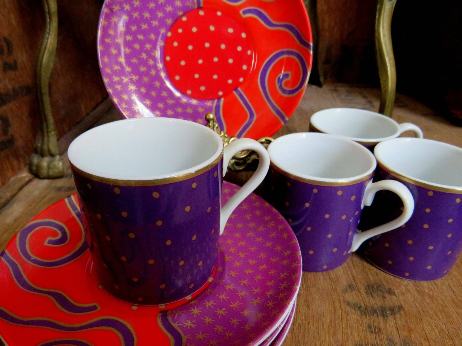 Habitat Etoile Espresso Cup Set, Terence Conran, Coffee Cups, China, 1970s Decor, Boho,  Star Print, Celestial photo vinterior