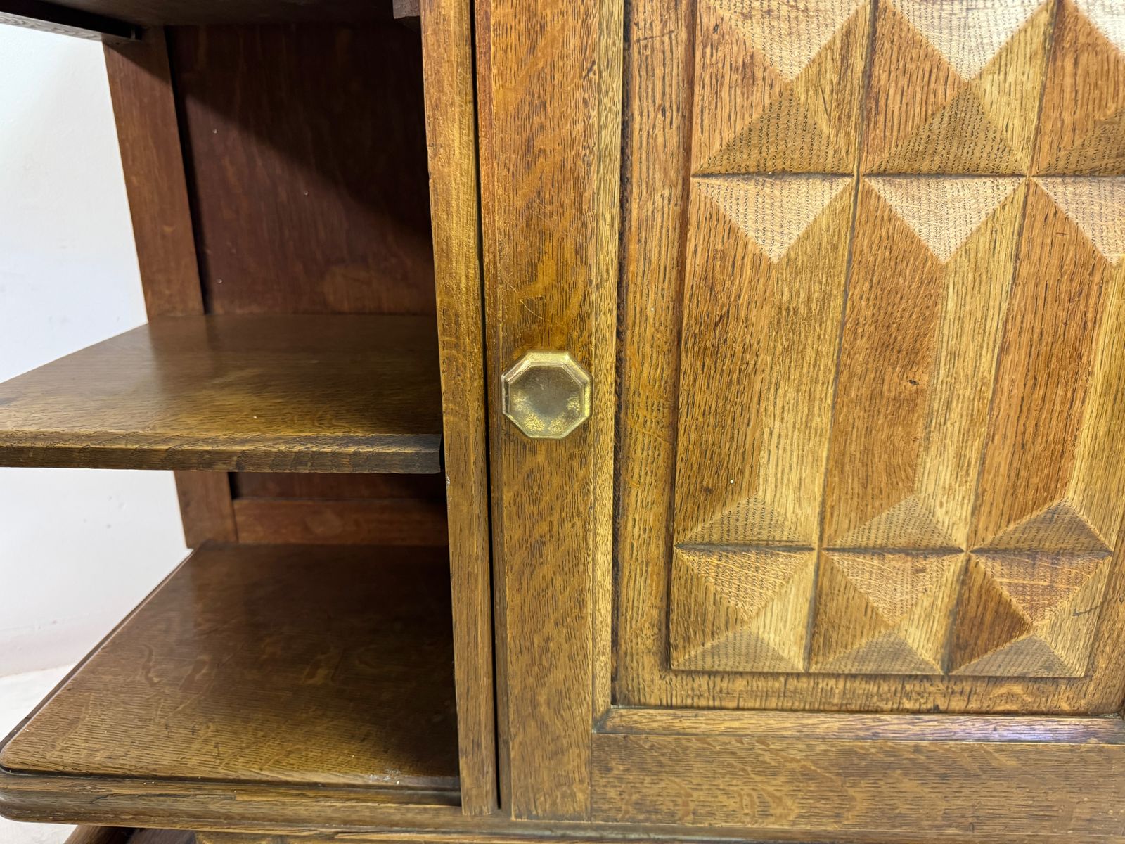2795.0 Pair Of French Oak Bedside Cabinets With Portoro Marble Tops photo