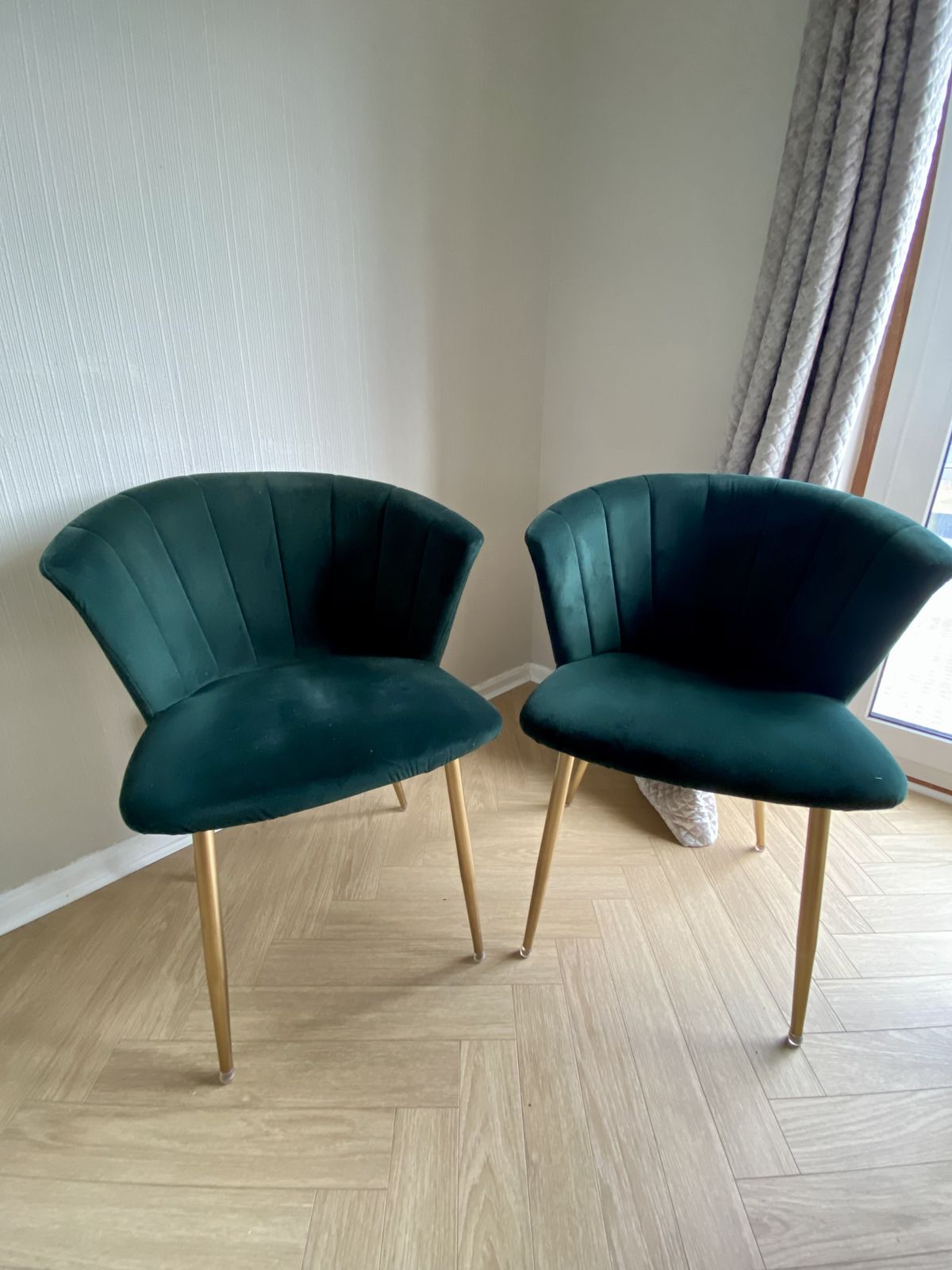 Modern Green Scallop Side, 2x Chair  Comfortable & Stylish Accent Seating