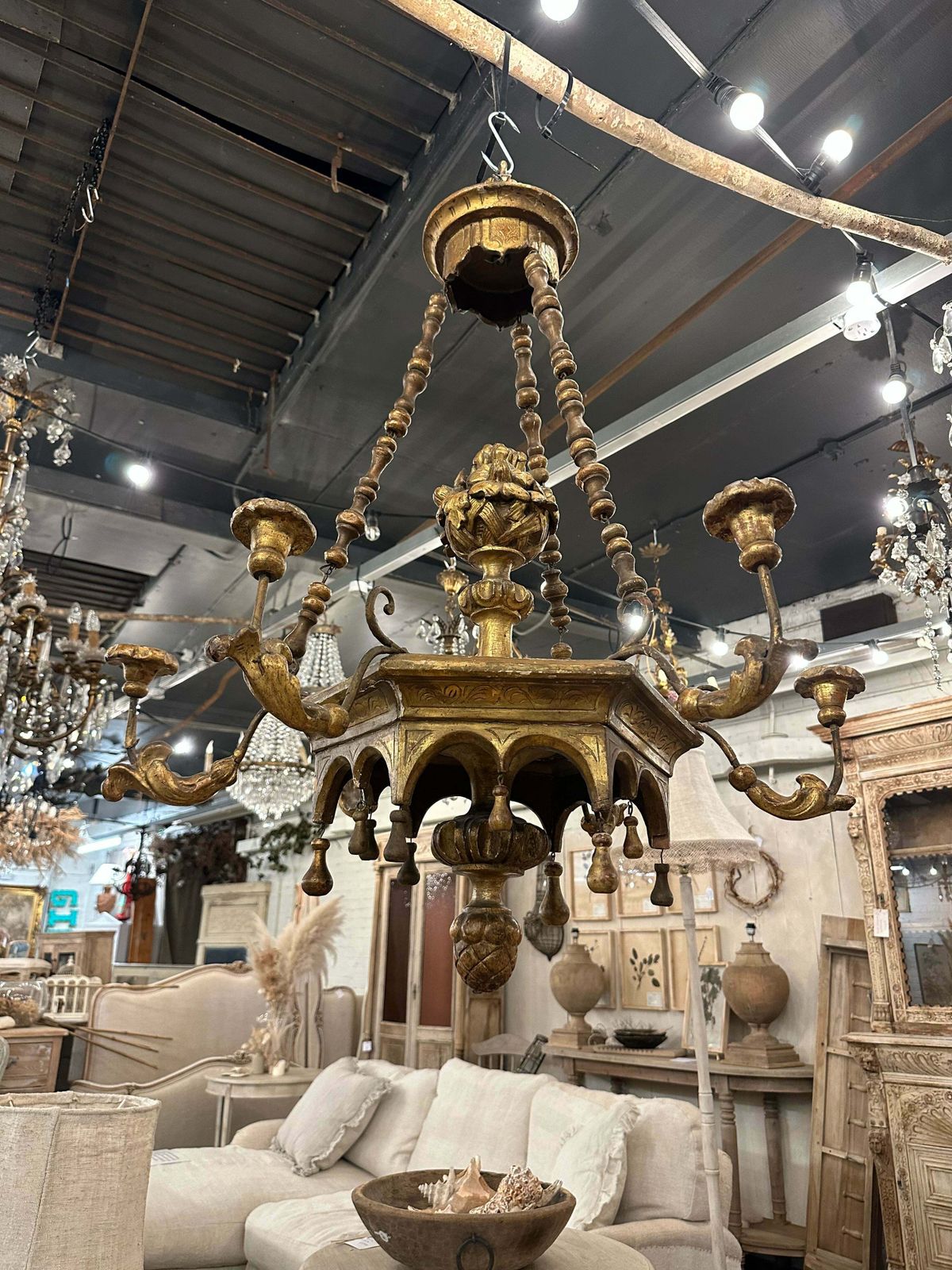 Very Rare, Mid 1700’s, Italian Gilt Wood Chandelier photo furniture