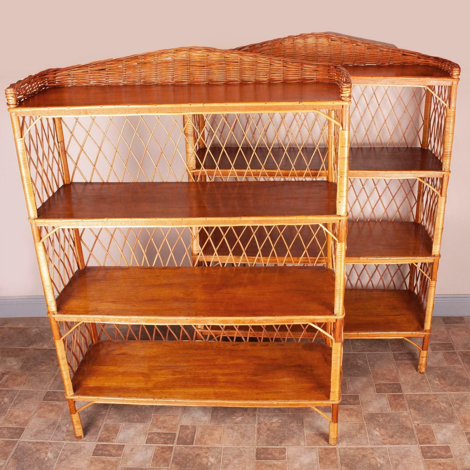 Stylish Pair Of Wicker Rattan Bookcase Shelving Units photo furniture