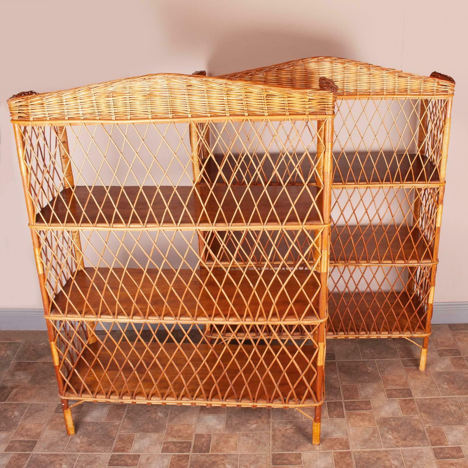 Stylish Pair Of Wicker Rattan Bookcase Shelving Units photo Furniture