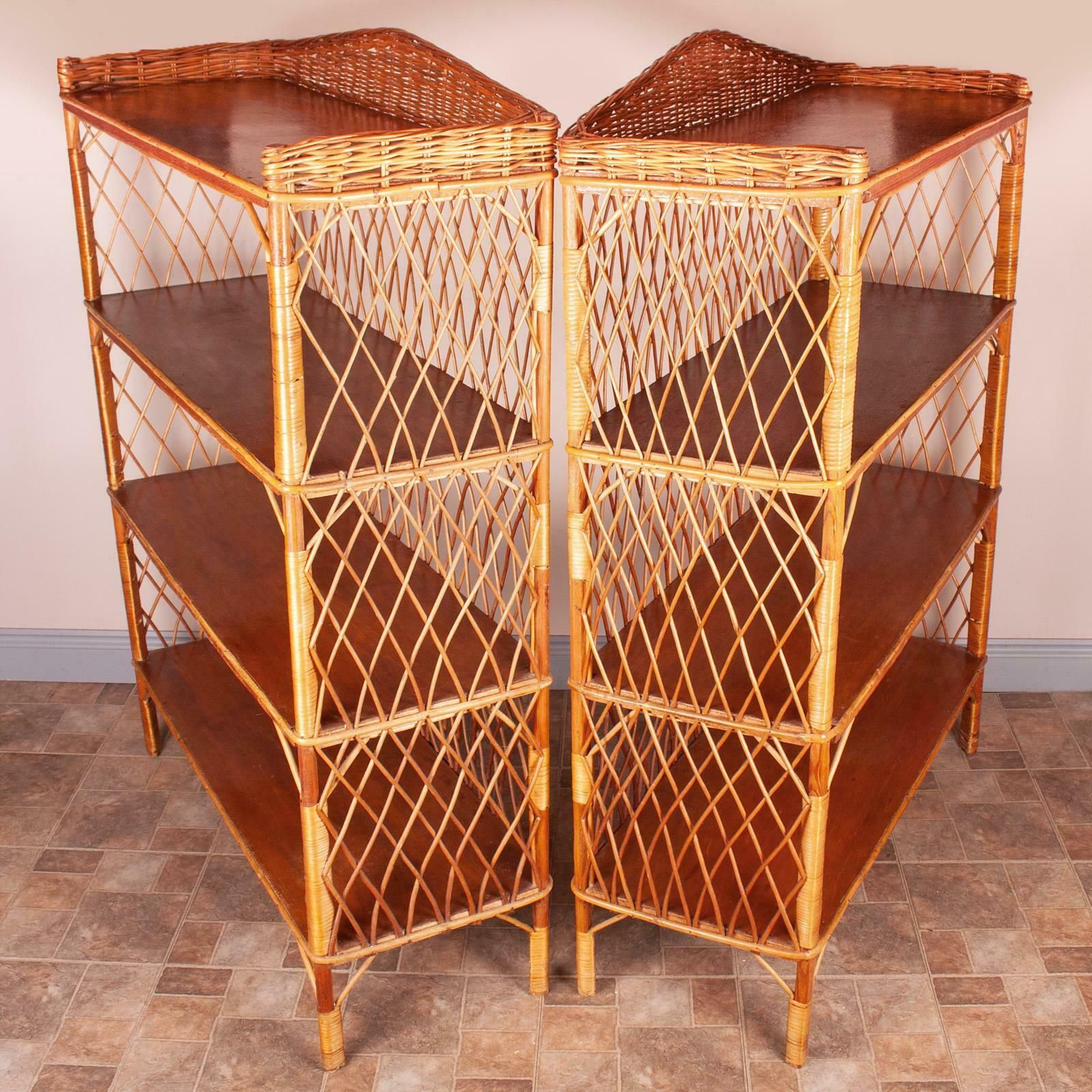 Stylish Pair Of Wicker Rattan Bookcase Shelving Units photo 780.0