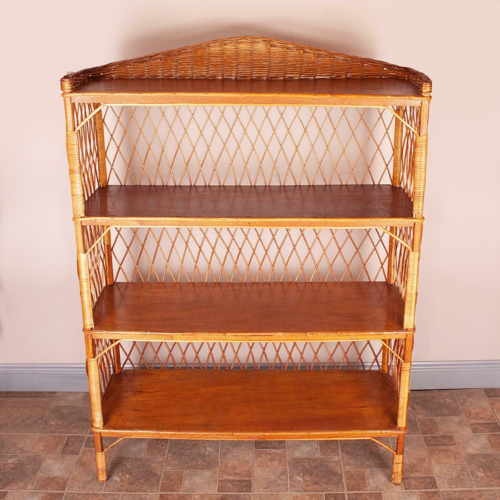 Stylish Pair Of Wicker Rattan Bookcase Shelving Units photo vinterior