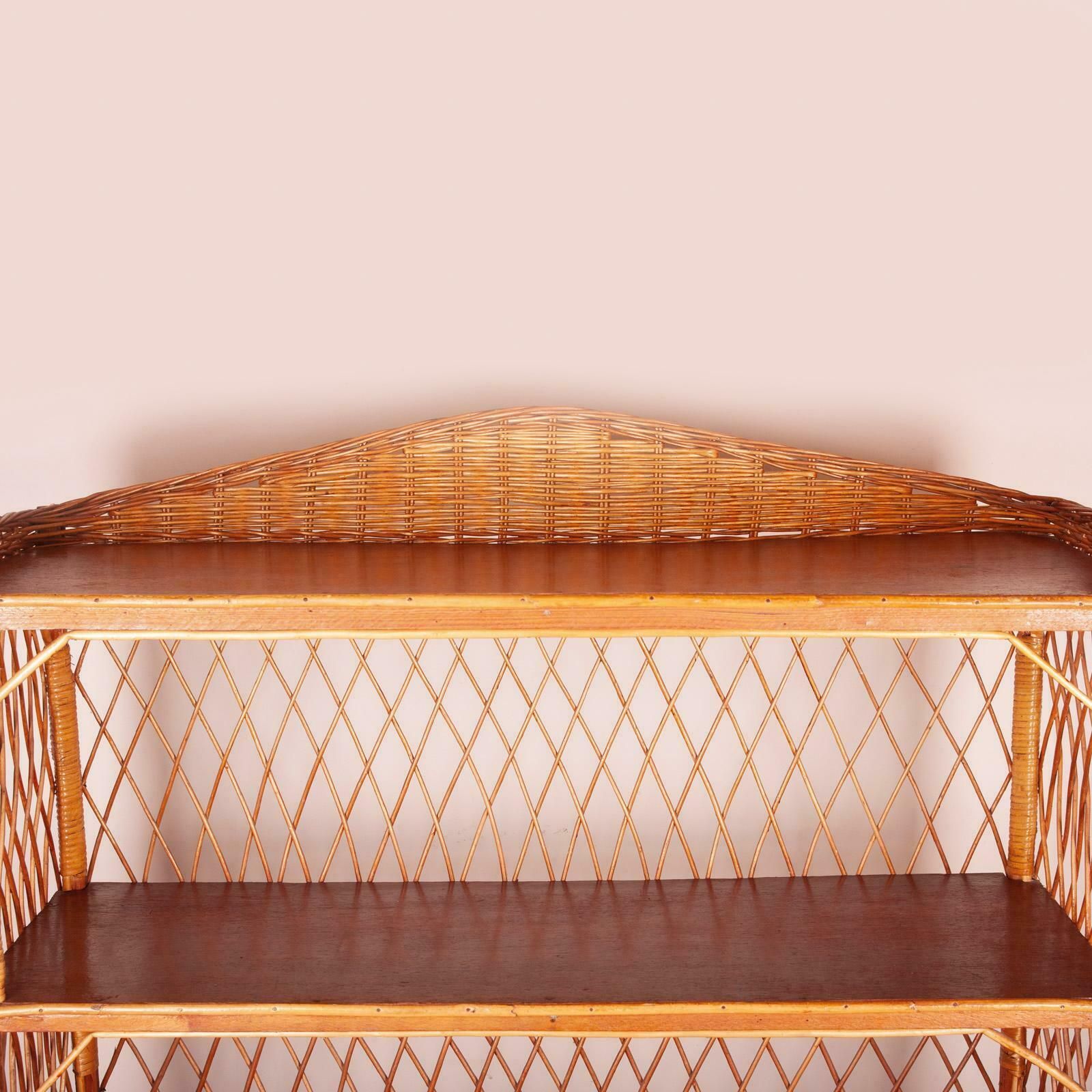 photo vintage Stylish Pair Of Wicker Rattan Bookcase Shelving Units