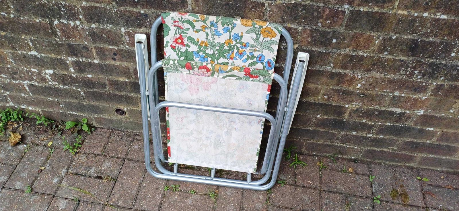 photo for sale Vintage Retro 70s Sprung Deckchair. Folding. Made In Czechosolvakia. Funky Floral Decoration.
