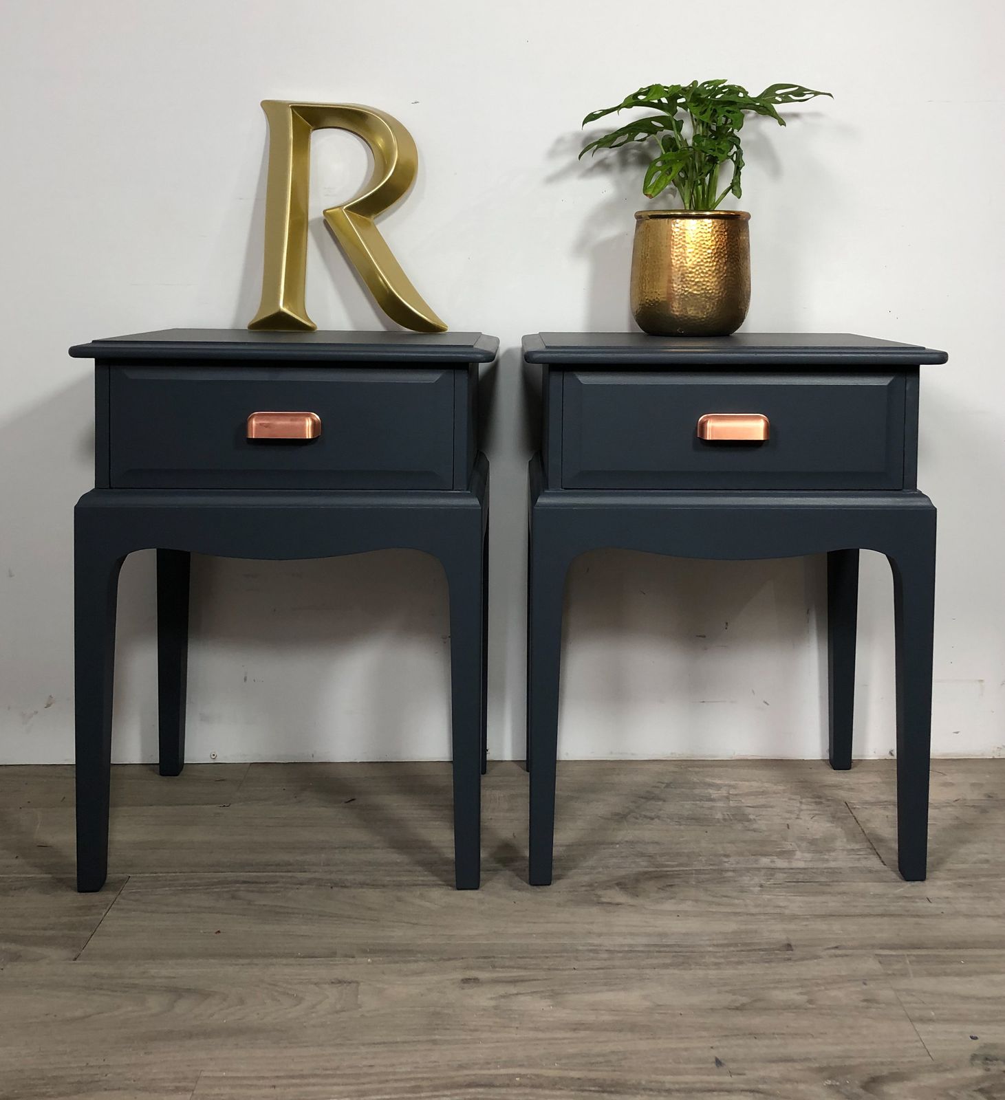 Stag Minstrel ‘Leggy’ Bedside Tables With Drawer Painted Blue photo buy