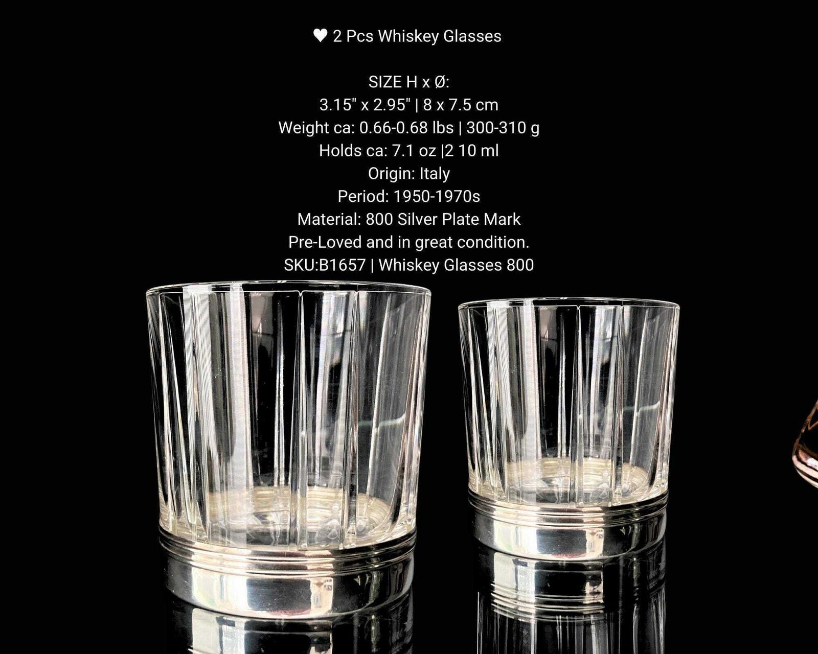 Kristallen Whiskyglazen | 2 Stuks | 800 Zilverstempel | Italië, Jaren 1960 photo 200.0