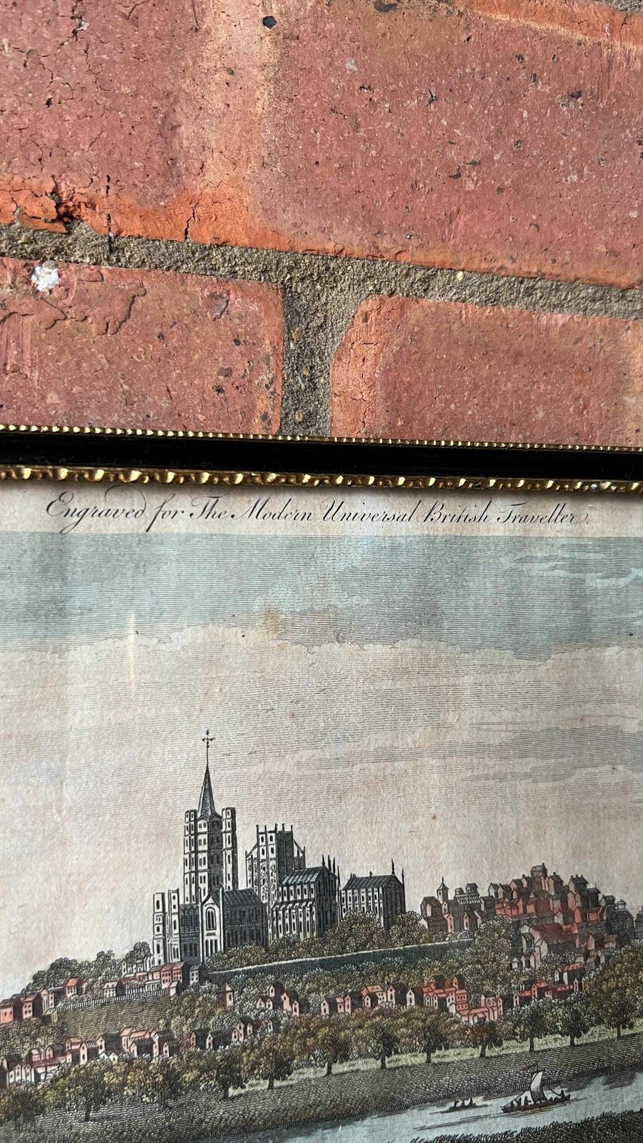 1700’s Antique Handcoloured Framed Engraving Picture Of The City Of Ely photo for sale