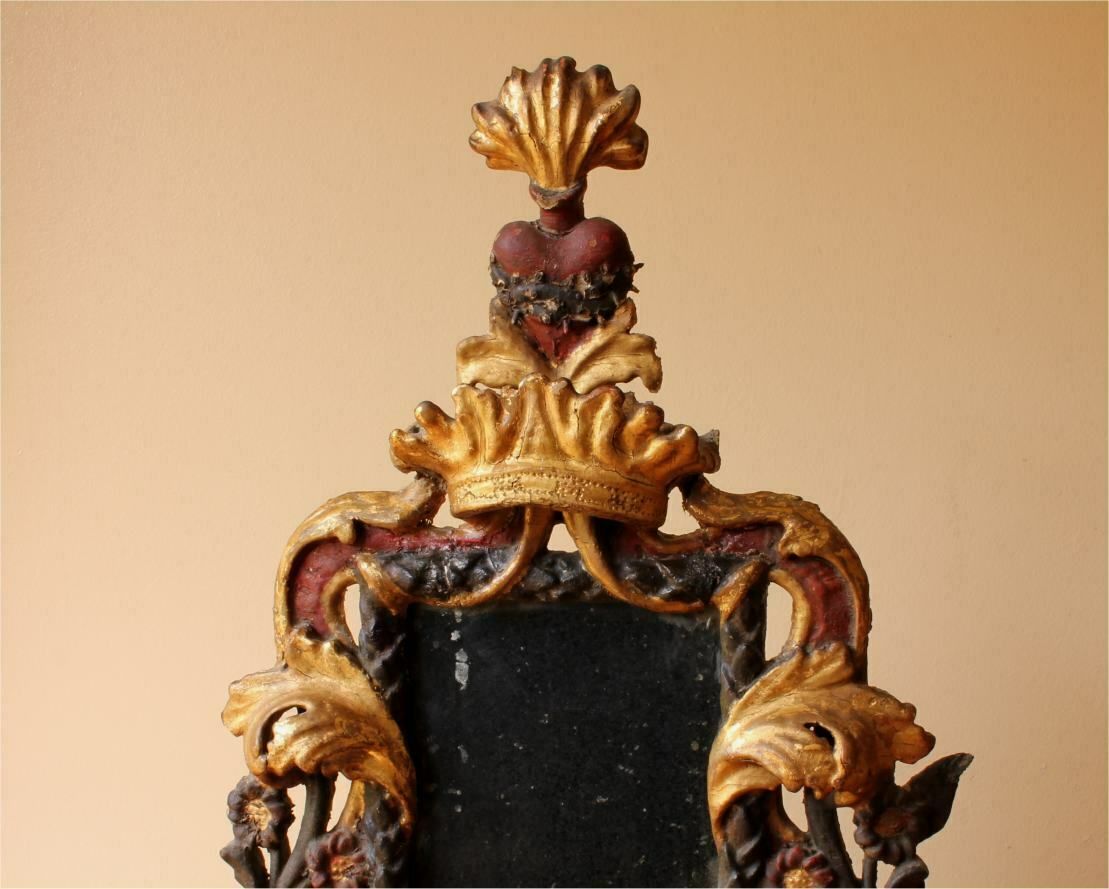 Italian Reliquary Mirror. Religious Sacred Flaming Heart Mirror. C1800. photo Home Decor