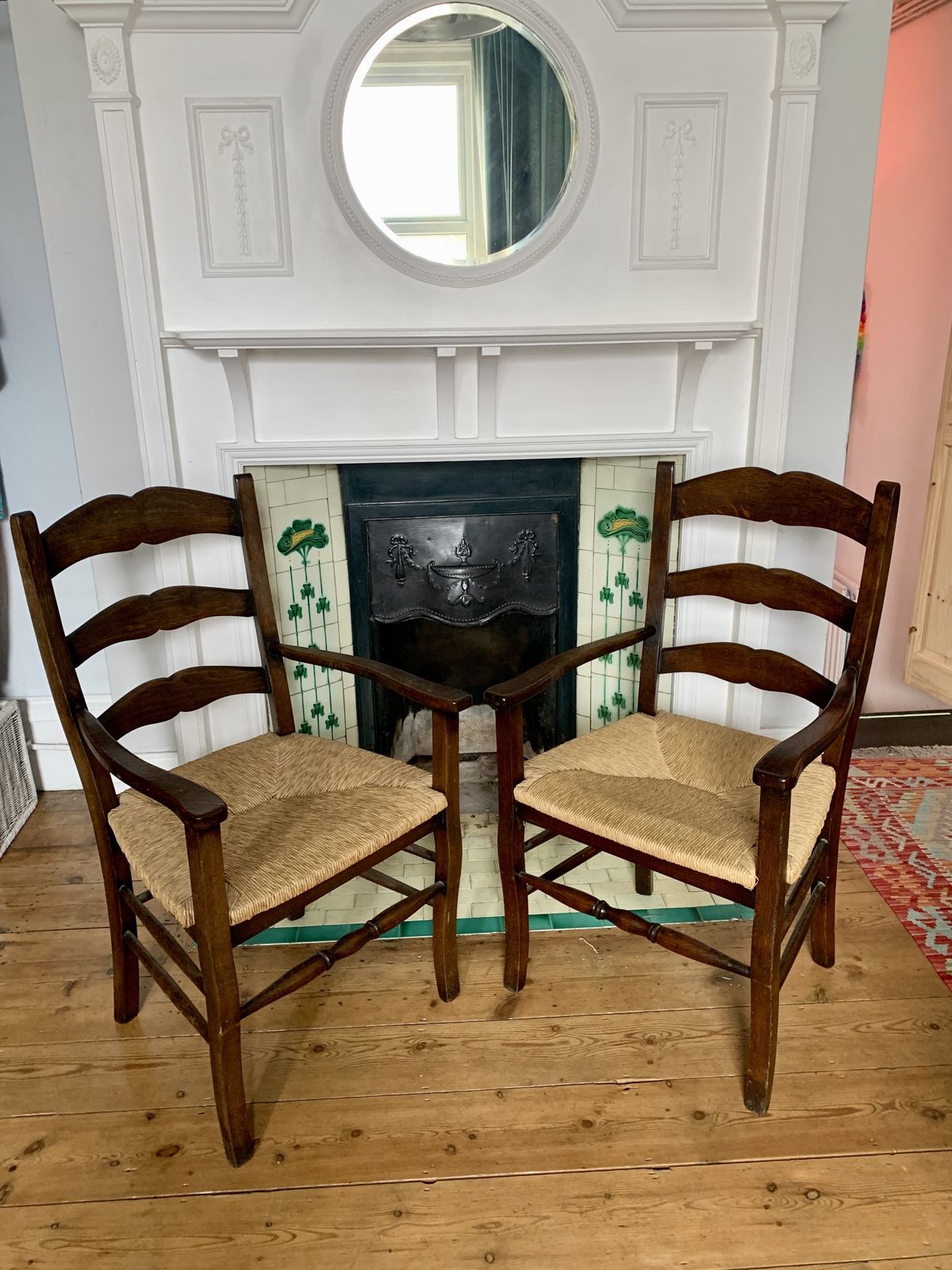 Two 19th Century Oak Ladder Back Farmhouse Carver Chairs