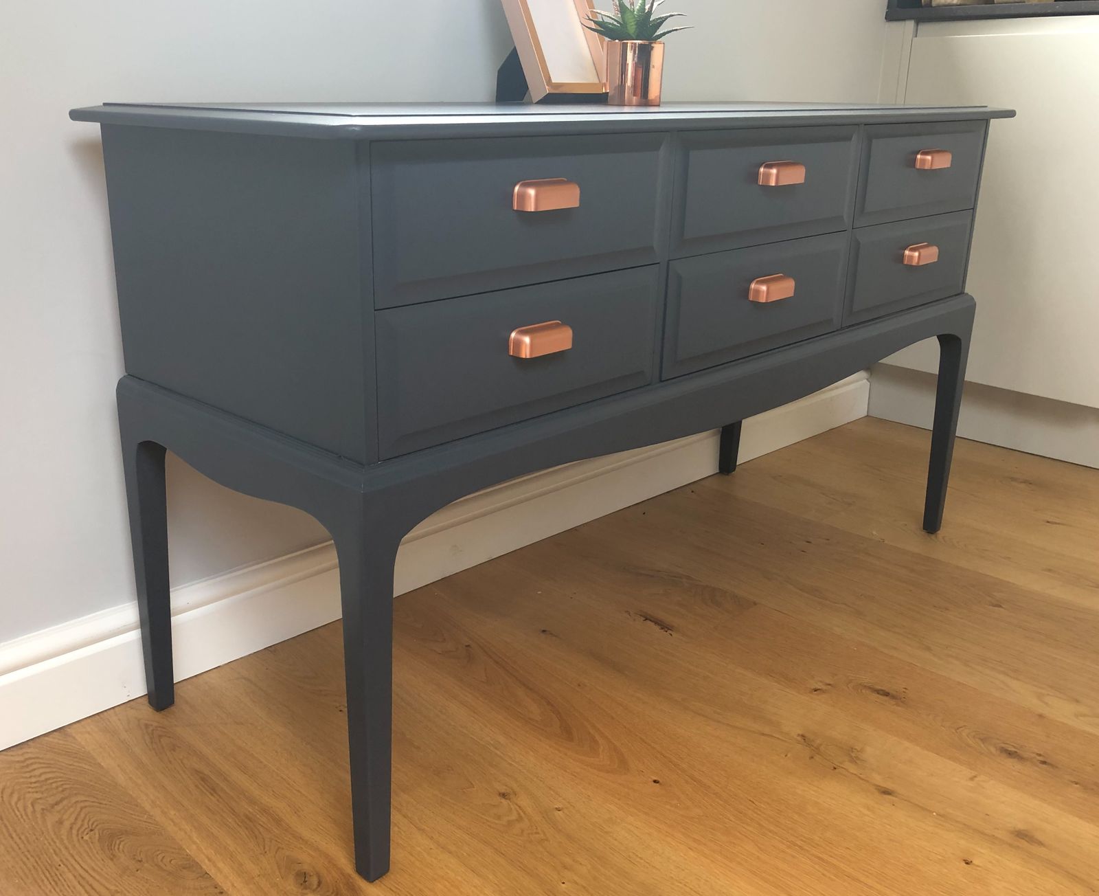 Stag Minstrel Dressing Table  With 6 Drawers Painted In Blue photo vintage