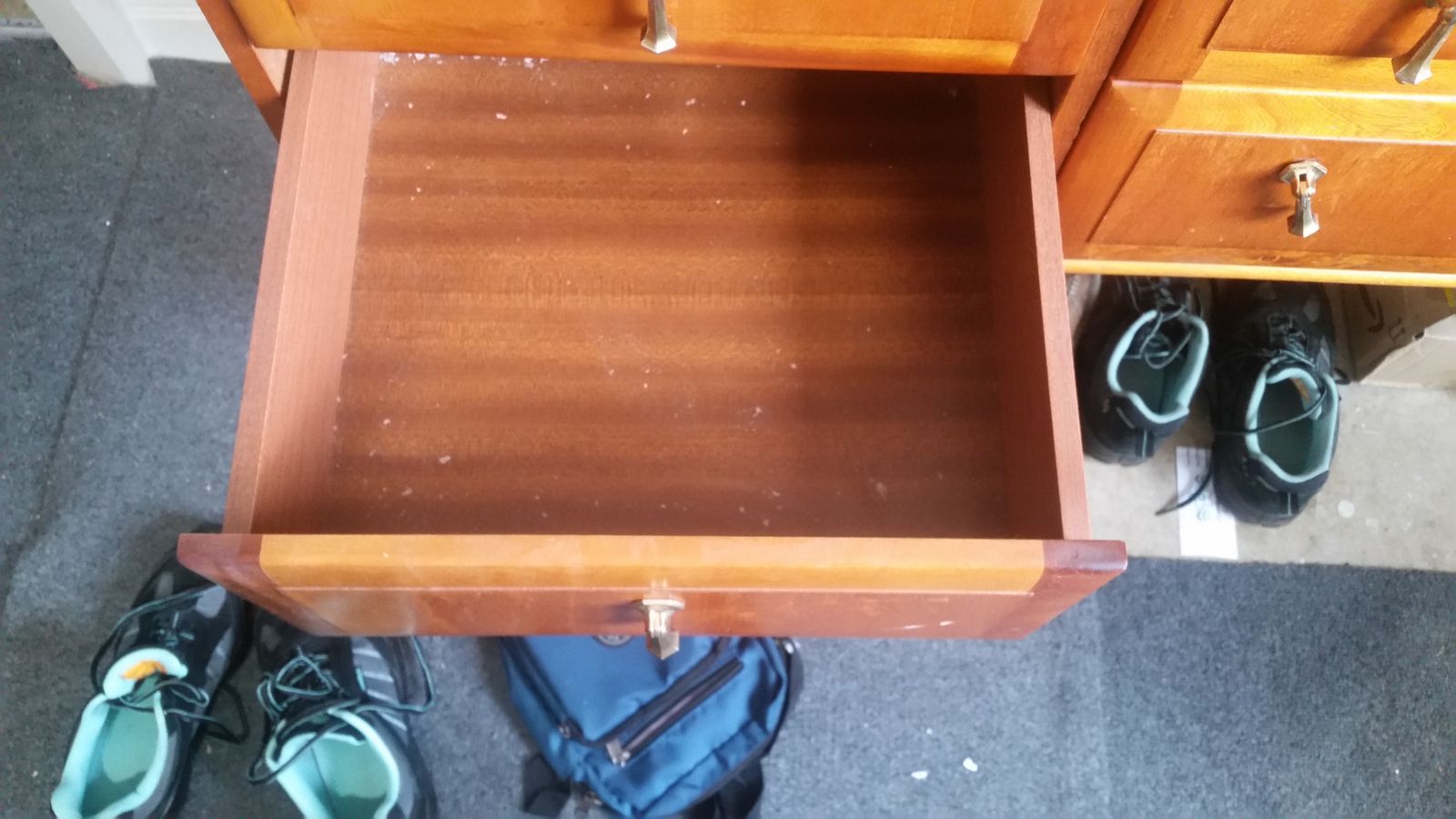 Bespoke Unique Design Uk Mid Century Teak Sideboard Dresser From Meredew , Symetrically Built With Expert Craftsmanship In The United Kingdom With Rare Bespoke Legs. Very Hard To Find   2 Owners Since Purchased New photo for sale